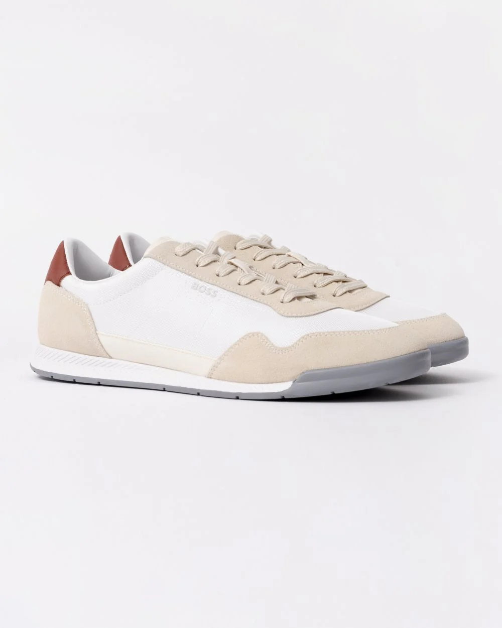 BOSS Orange Titanium Mens Mixed Material Lace-Up Trainers with Suede Trims - Open White 126 - Image 4
