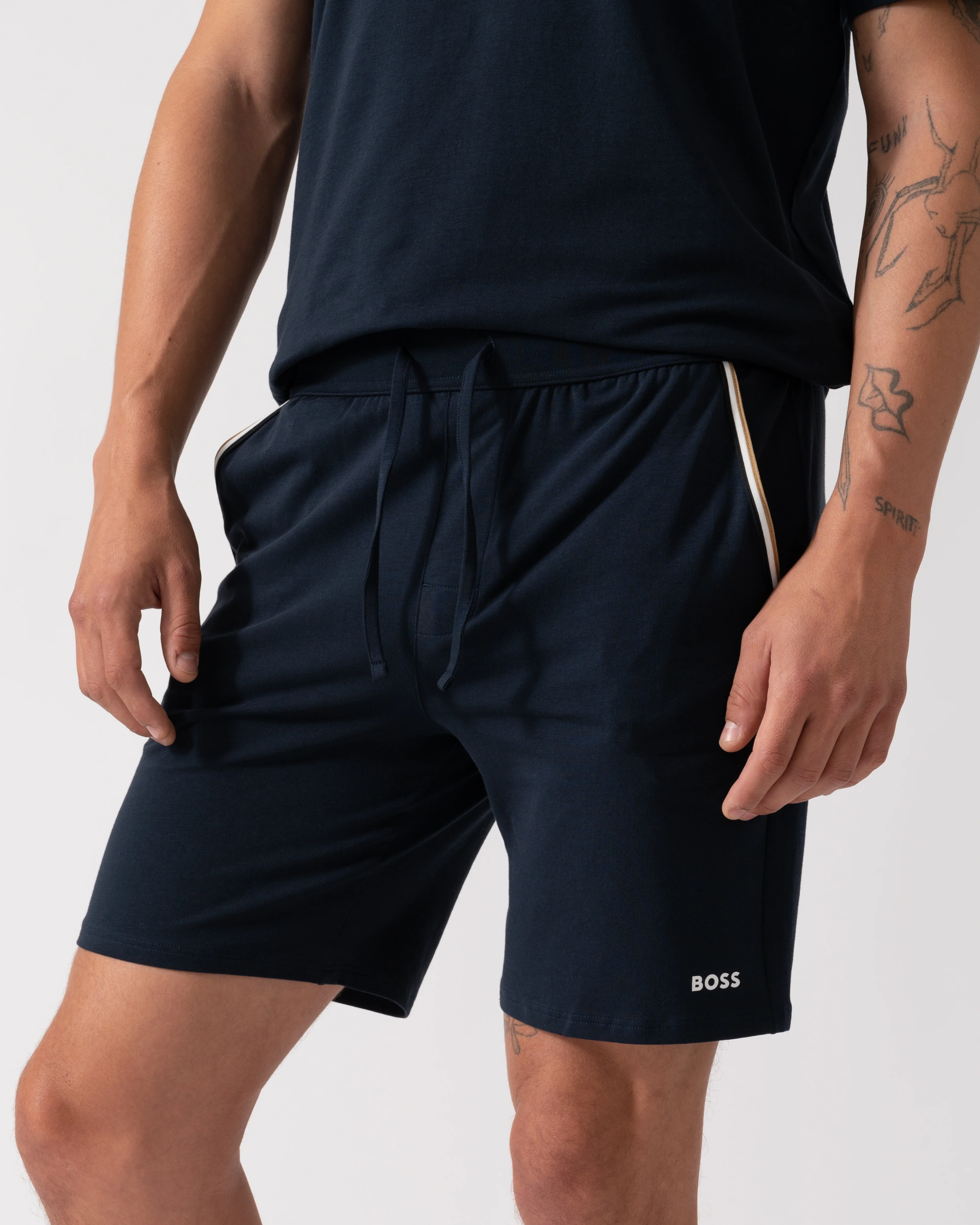 BOSS Orange Unique Mens Stretch-Cotton Pyjama Shorts with Tape Trims - Dark Blue 403 - Image 4