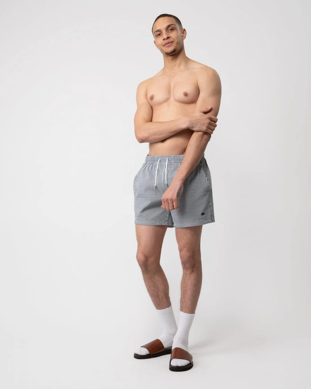 BOSS Orange Velvetfish Mens Seersucker Striped Swim Shorts - Image 3