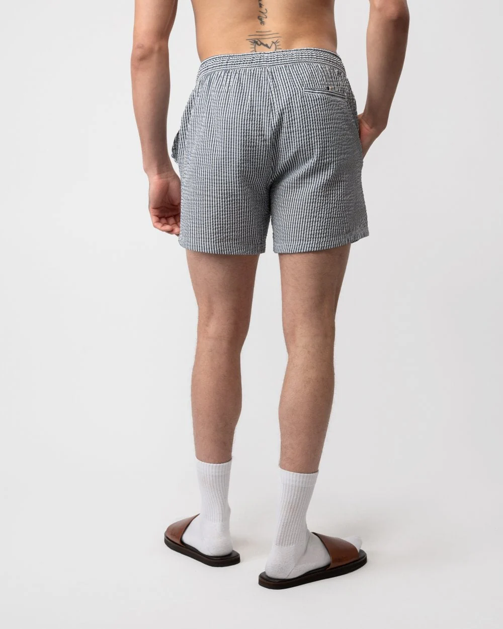 BOSS Orange Velvetfish Mens Seersucker Striped Swim Shorts - Image 4