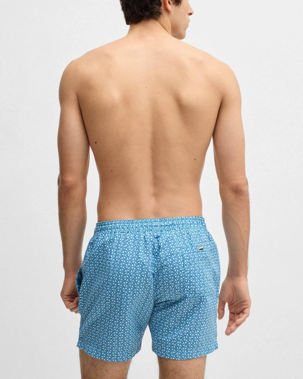 BOSS Orange Vibe Mens Logo-Label Swim Shorts with Seasonal Pattern - Light/Pastel Blue 455 - Image 3