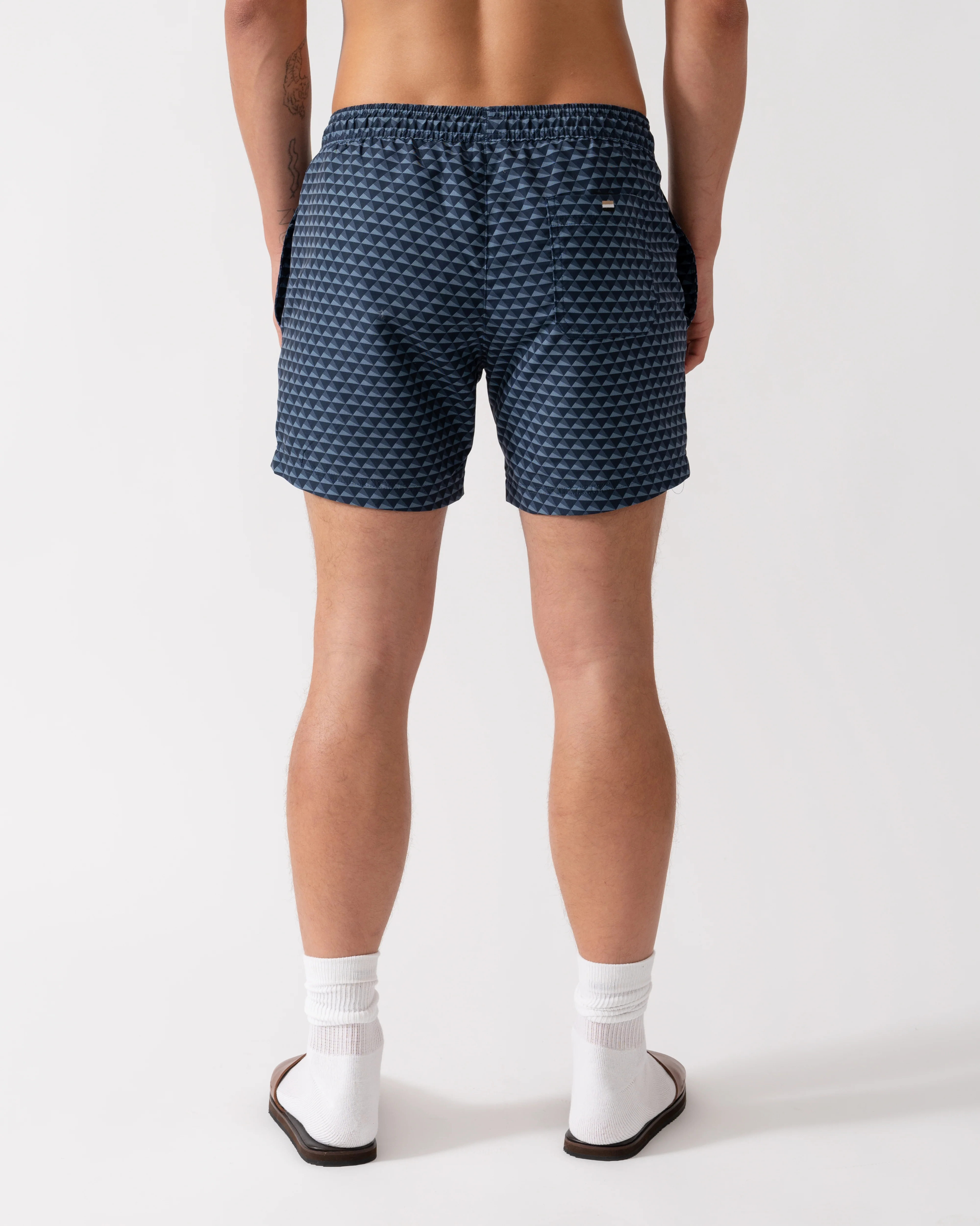 BOSS Orange Vibe Mens Logo-Label Swim Shorts with Seasonal Pattern - Navy 414 - Image 4
