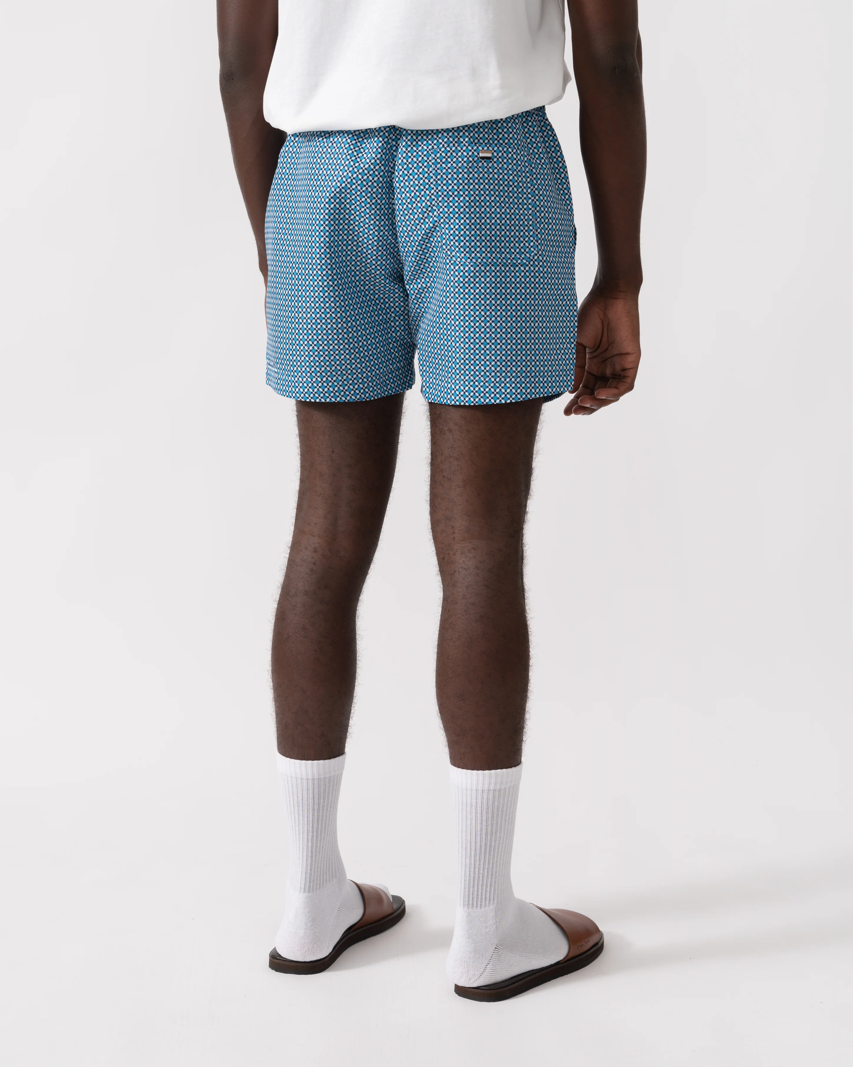 BOSS Orange Vibe Mens Logo-Label Swim Shorts with Seasonal Pattern - Open Blue 483 - Image 3
