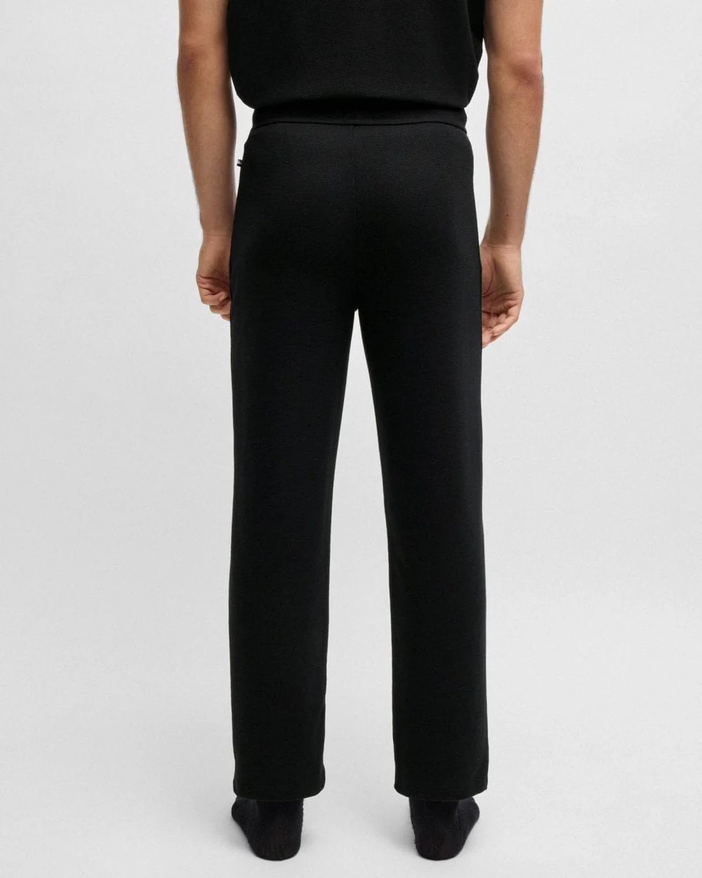 BOSS Orange Waffle Mens Cotton-Blend Pyjama Bottoms with Embroidered Logo - Black 001 - Image 3