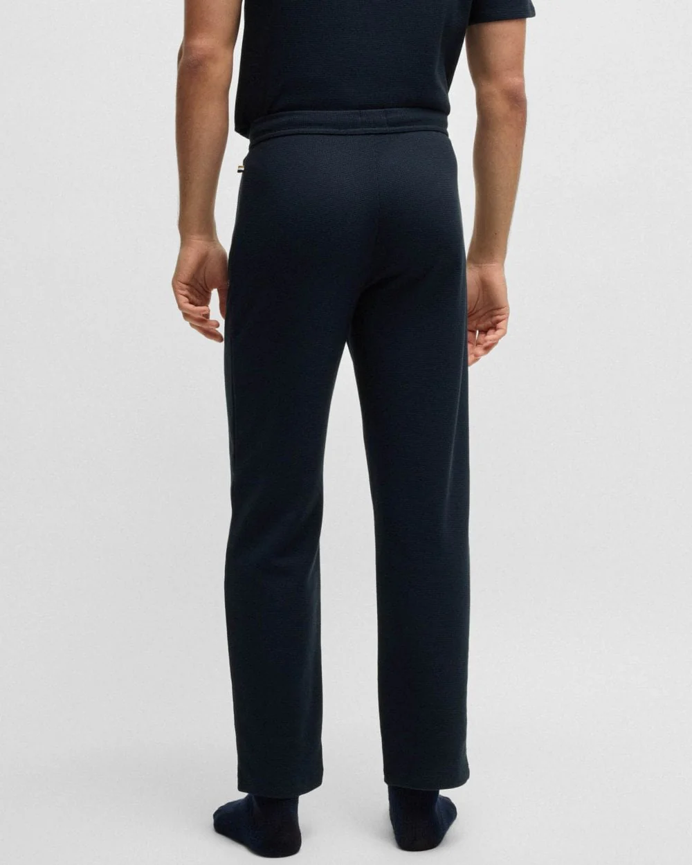 BOSS Orange Waffle Mens Cotton-Blend Pyjama Bottoms with Embroidered Logo - Dark Blue 403 - Image 3