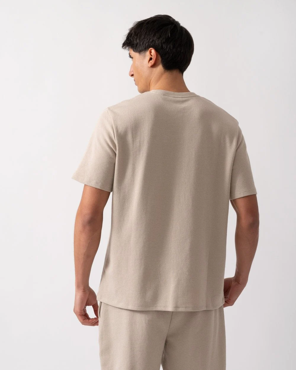 BOSS Orange Waffle Mens Cotton-Blend Pyjama T-Shirt with Embroidered Logo - Light Beige 275 - Image 4