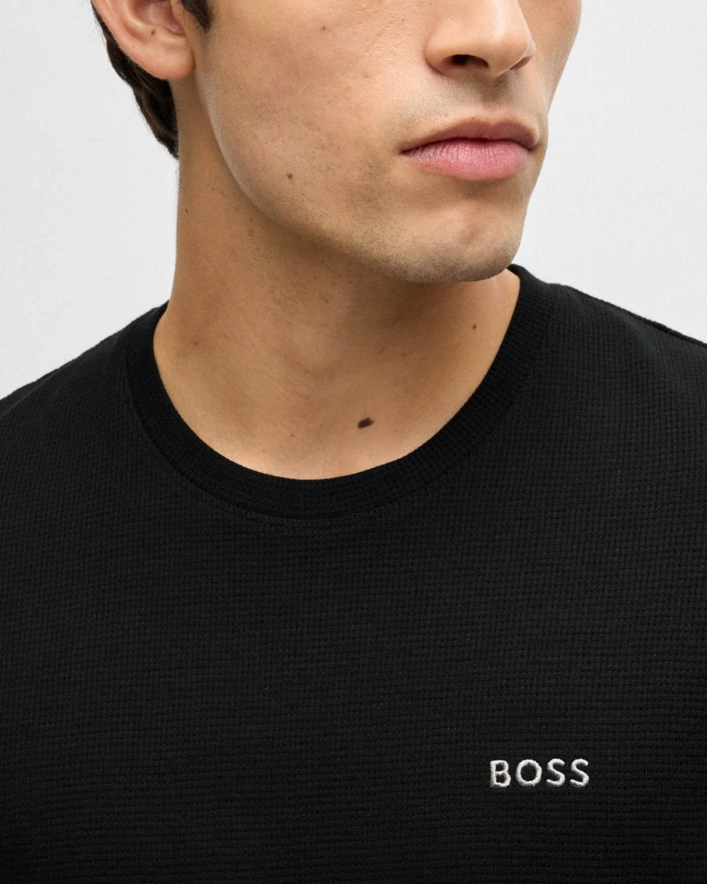 BOSS Orange Waffle Mens Cotton-Blend Pyjama T-Shirt with Embroidered Logo NOS - Black 001 - Image 2