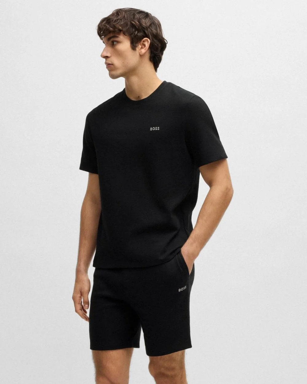 BOSS Orange Waffle Mens Cotton-Blend Pyjama T-Shirt with Embroidered Logo NOS - Black 001 - Image 3