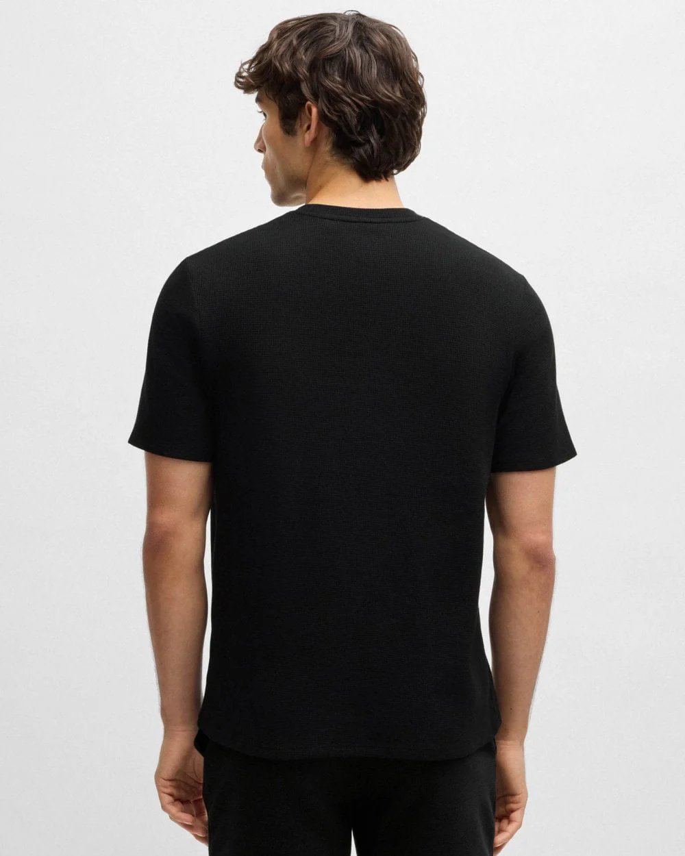 BOSS Orange Waffle Mens Cotton-Blend Pyjama T-Shirt with Embroidered Logo NOS - Black 001 - Image 4