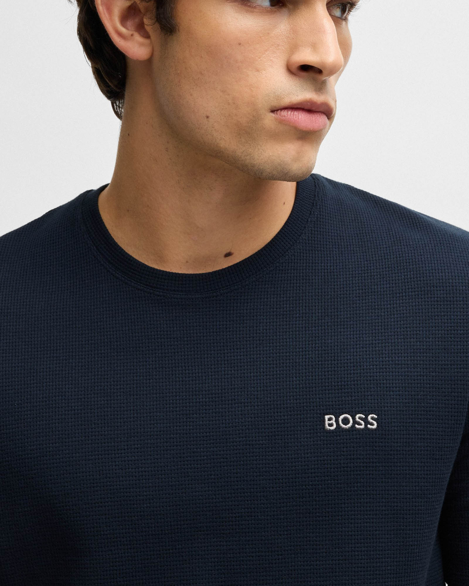 BOSS Orange Waffle Mens Cotton-Blend Pyjama T-Shirt with Embroidered Logo NOS - Dark Blue 403 - Image 3