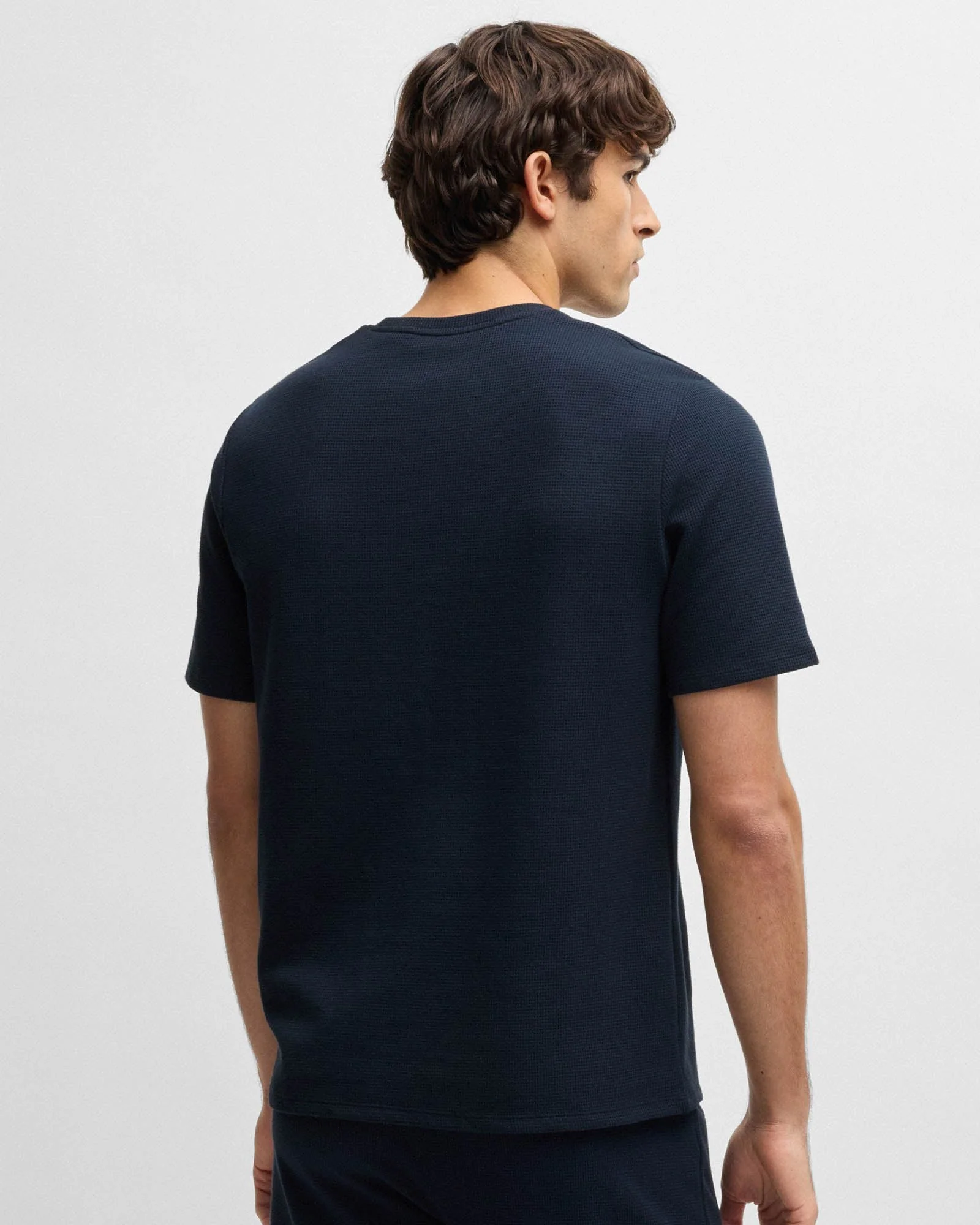 BOSS Orange Waffle Mens Cotton-Blend Pyjama T-Shirt with Embroidered Logo NOS - Dark Blue 403 - Image 4