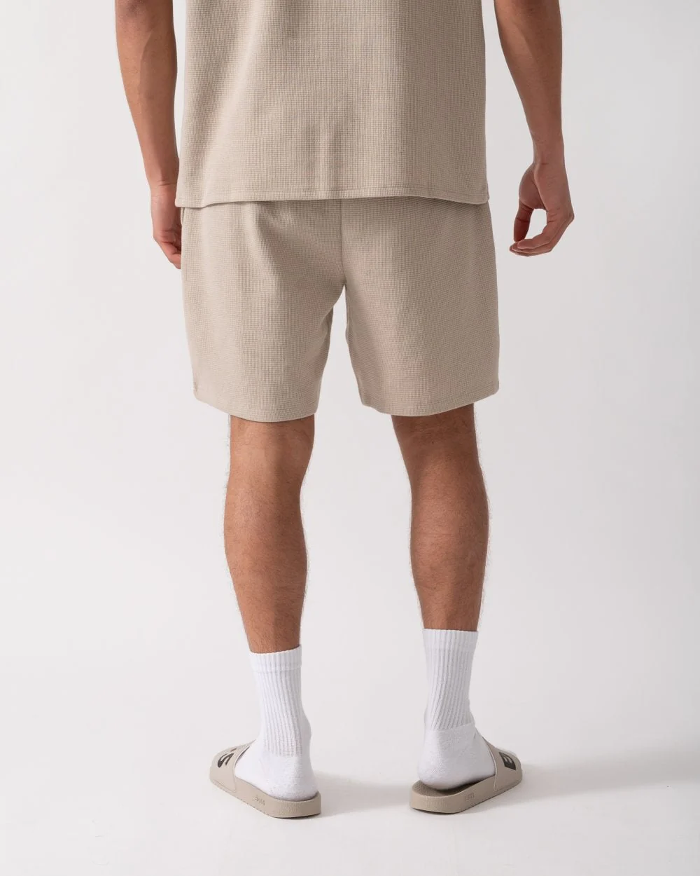 BOSS Orange Waffle Mens Cotton Blend Waffle Structure Pyjama Shorts with Embroidered Logo - Light Beige 275 - Image 5