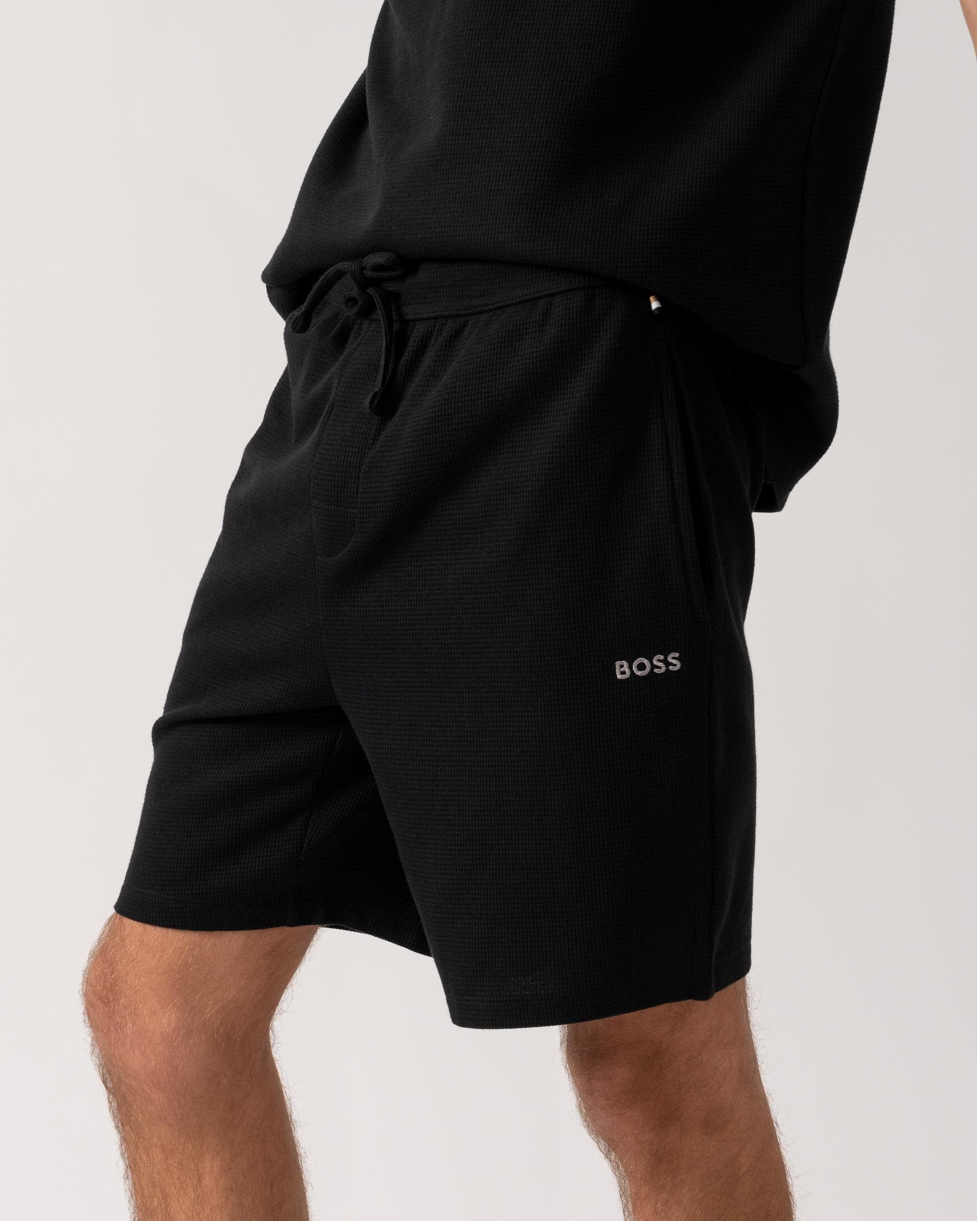 BOSS Orange Waffle Mens Cotton Blend Waffle Structure Pyjama Shorts with Embroidered Logo NOS - Black 001 - Image 2