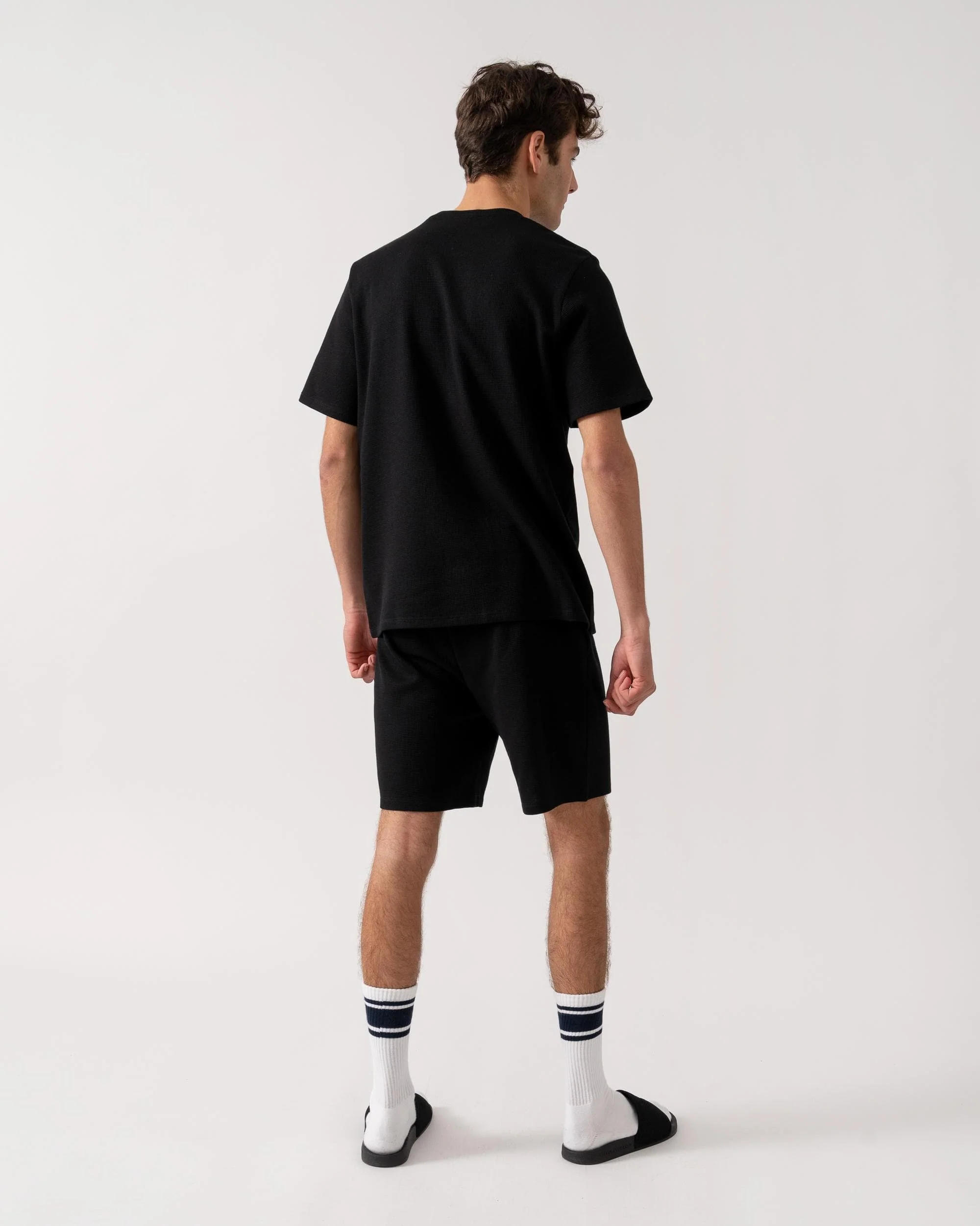 BOSS Orange Waffle Mens Cotton Blend Waffle Structure Pyjama Shorts with Embroidered Logo NOS - Black 001 - Image 3