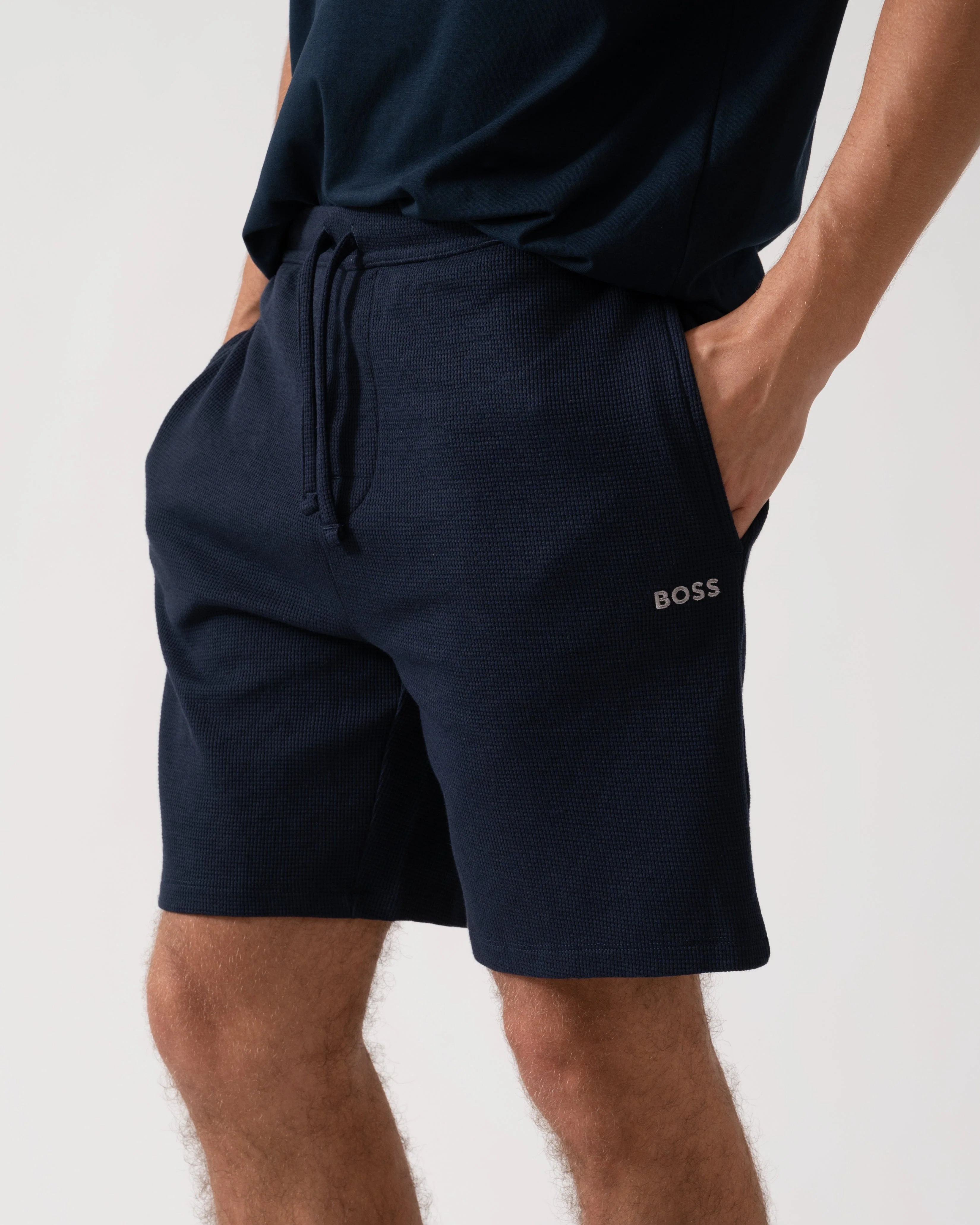 BOSS Orange Waffle Mens Cotton Blend Waffle Structure Pyjama Shorts with Embroidered Logo NOS - Dark Blue 403 - Image 2