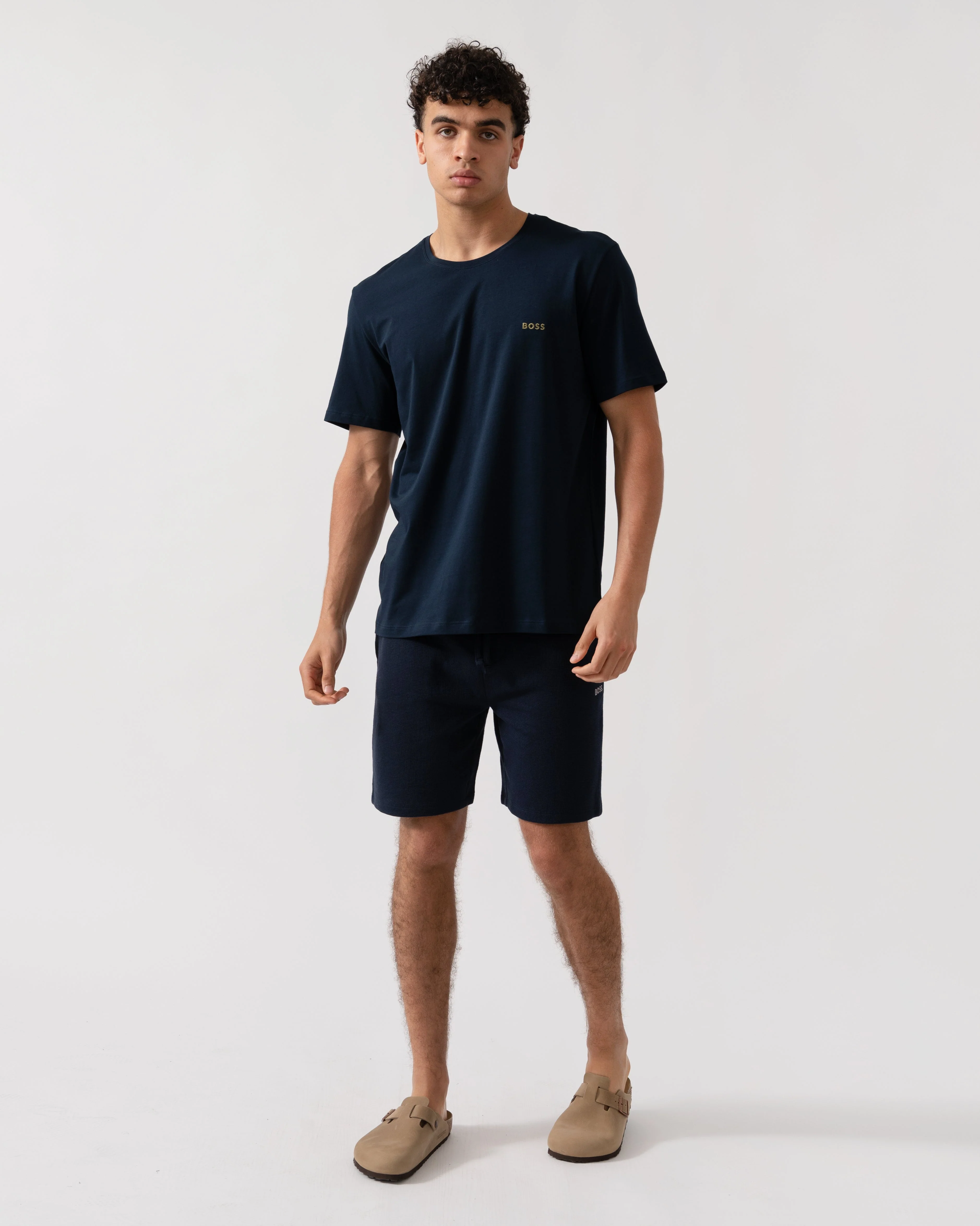 BOSS Orange Waffle Mens Cotton Blend Waffle Structure Pyjama Shorts with Embroidered Logo NOS - Dark Blue 403 - Image 3