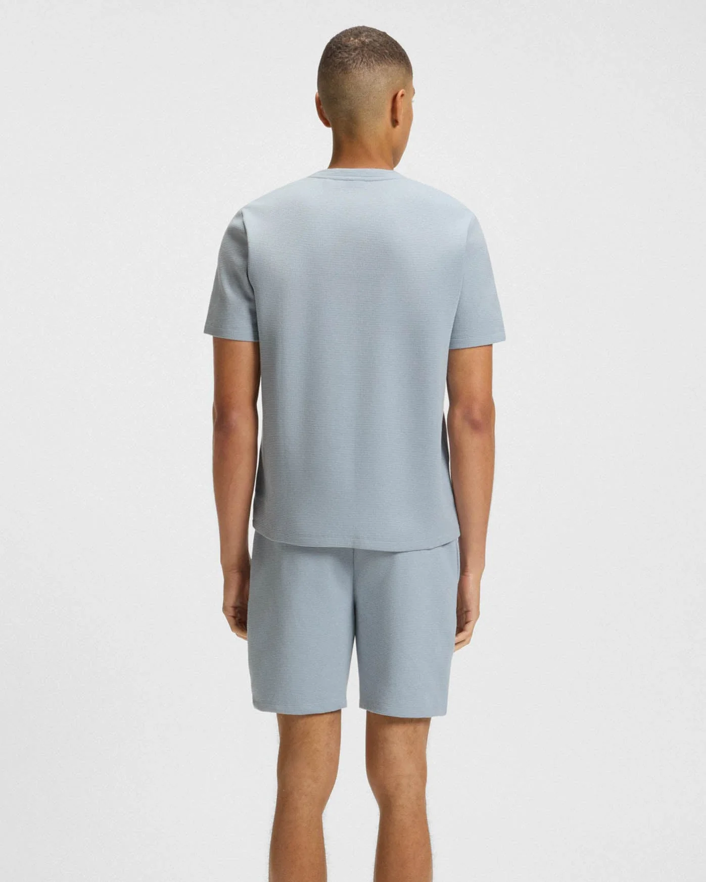 BOSS Orange Waffle Mens Cotton Blend Waffle Structure Pyjama Shorts with Embroidered Logo - Open Blue 483 - Image 4