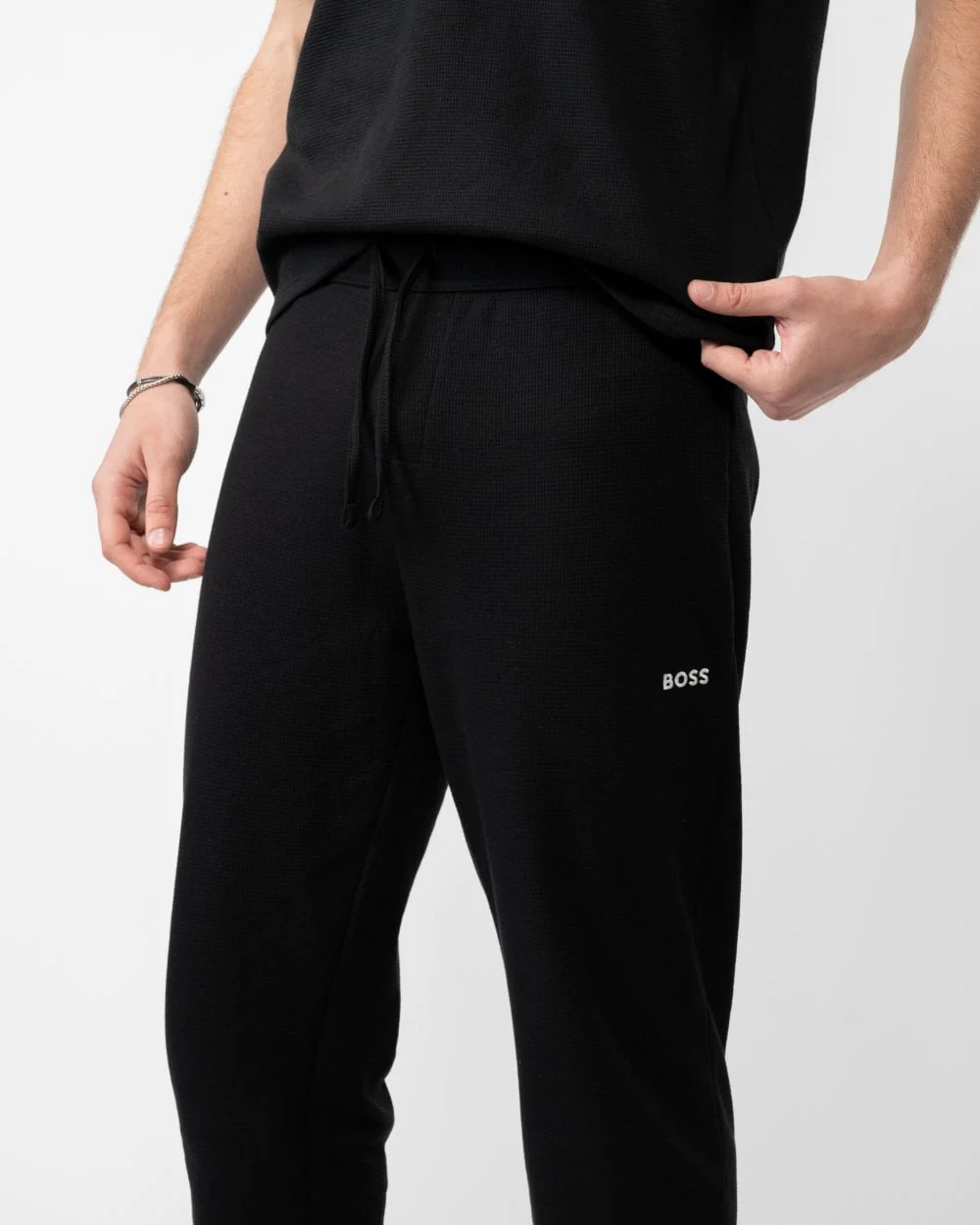BOSS Orange Waffle Pants Mens Cotton-Blend Pyjama Bottoms with Embroidered Logo - Image 4
