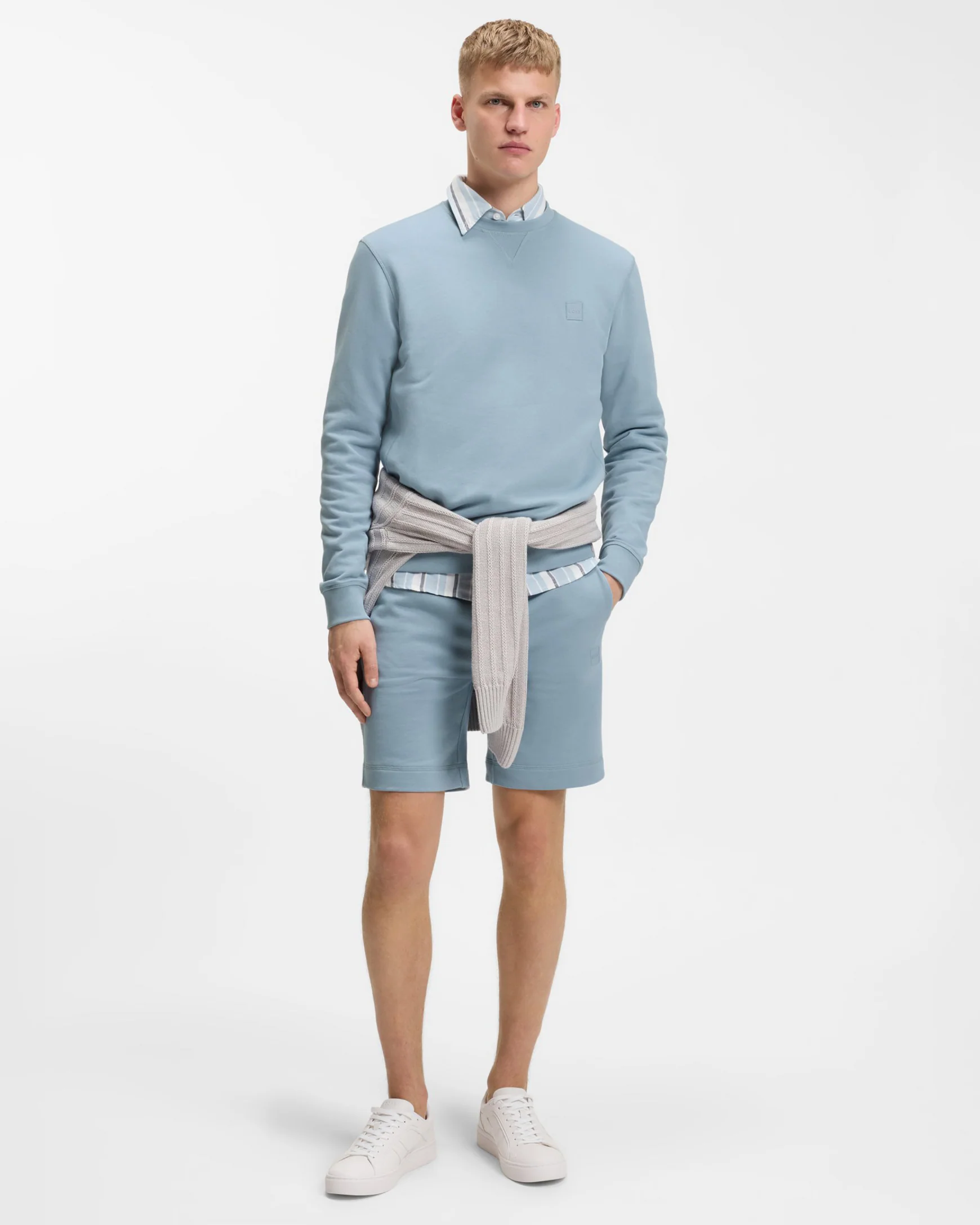 BOSS Orange Westart Mens Crew Neck Sweatshirt With Logo Patch - Light/Pastel Blue 458 - Image 2