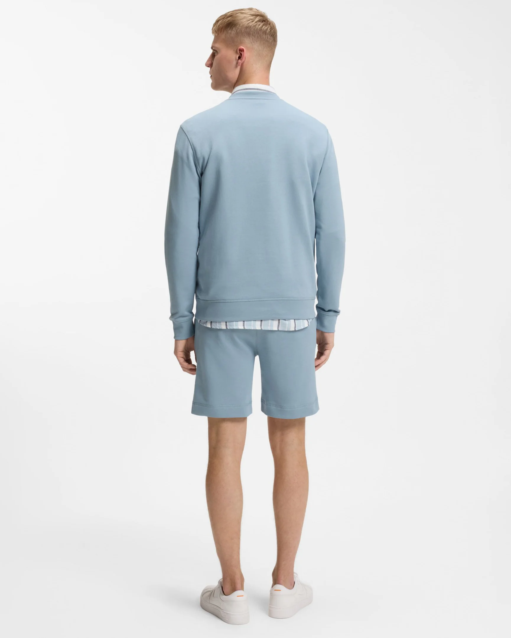 BOSS Orange Westart Mens Crew Neck Sweatshirt With Logo Patch - Light/Pastel Blue 458 - Image 3