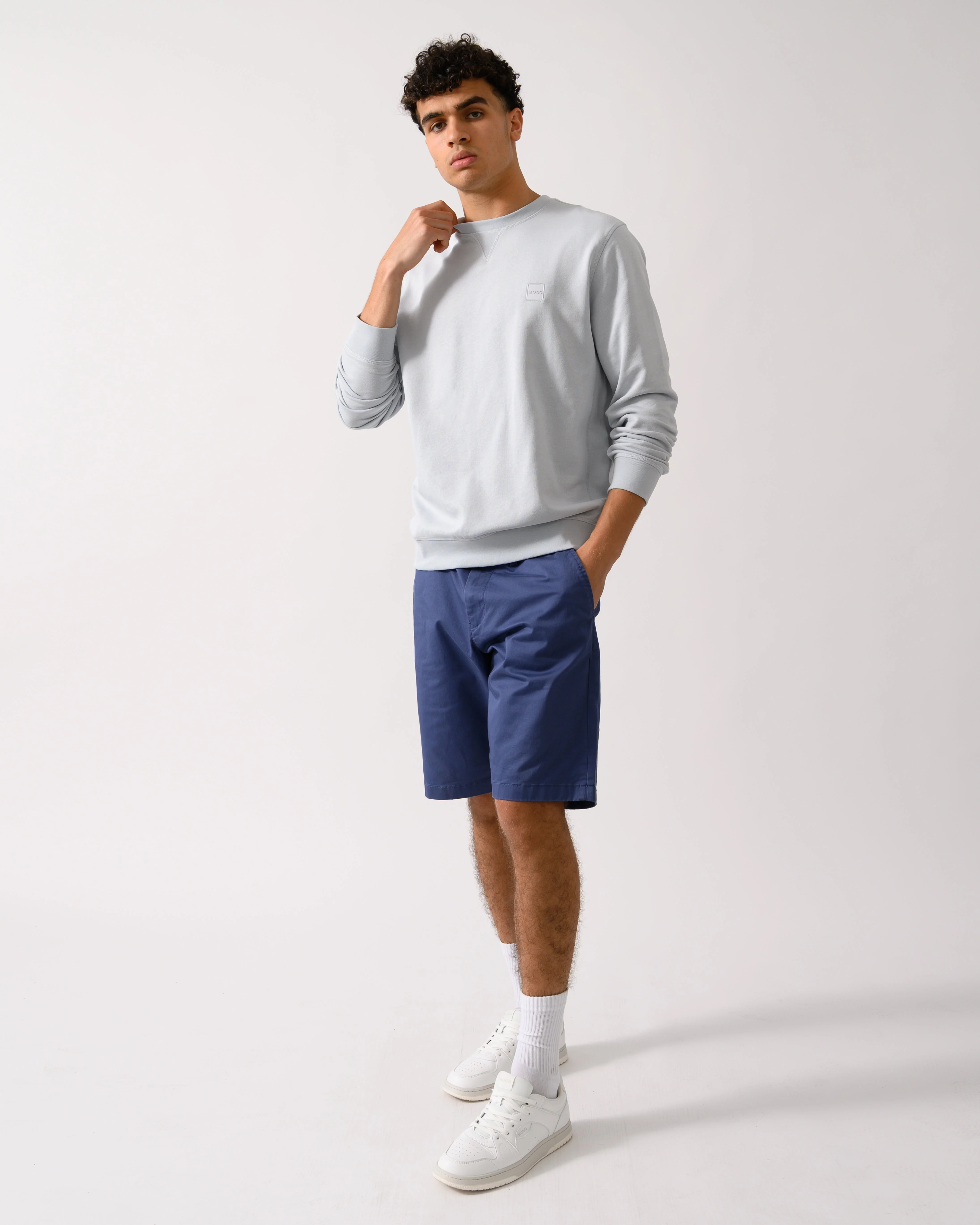 BOSS Orange Westart Mens Crew Neck Sweatshirt With Logo Patch - Light/Pastel Grey 053 - Image 2