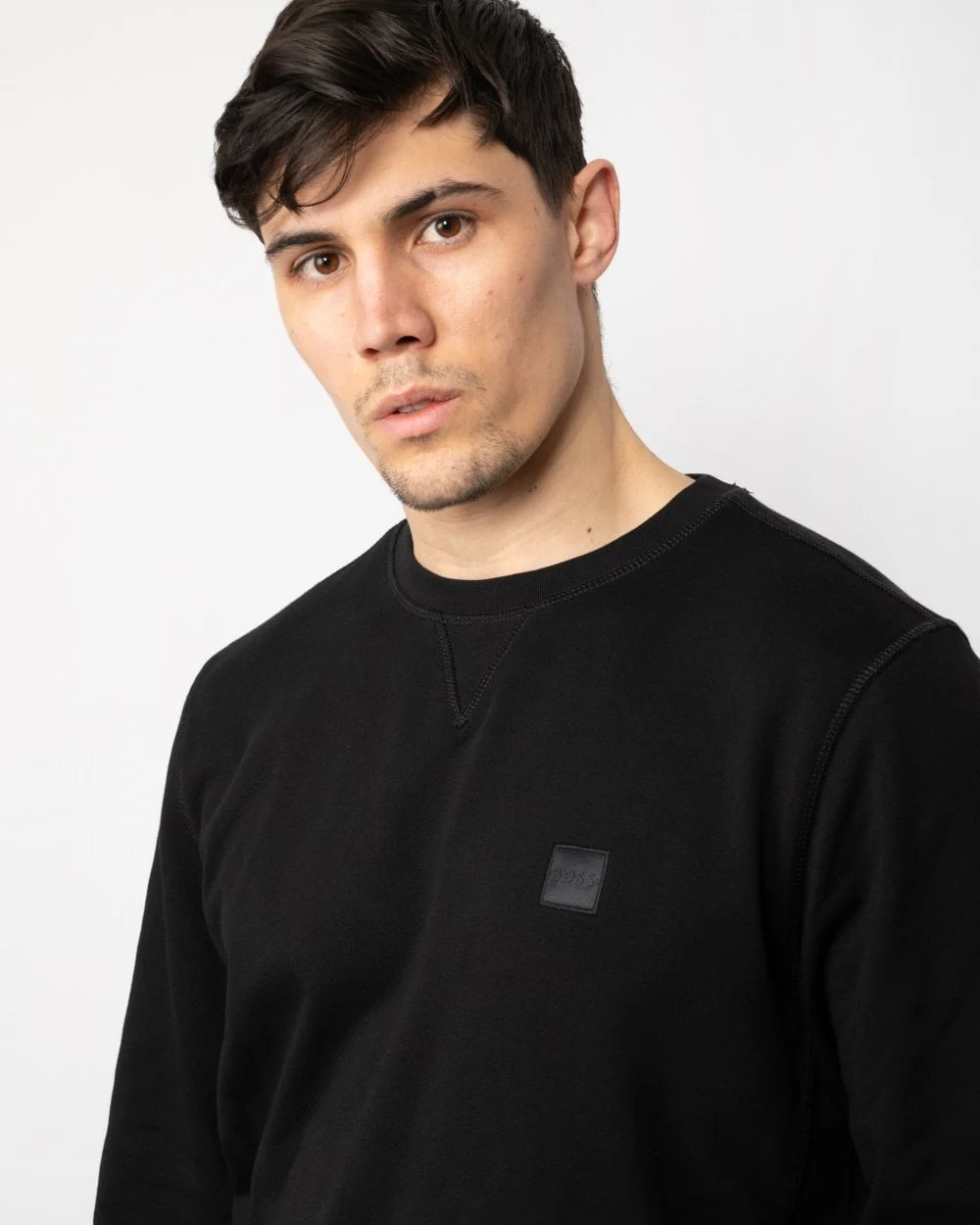 BOSS Orange Westart Mens Crew Neck Sweatshirt With Logo Patch NOS - Black 001 - Image 2