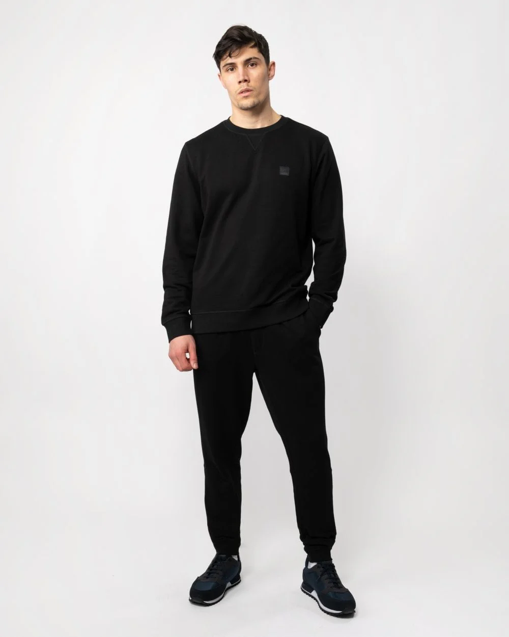 BOSS Orange Westart Mens Crew Neck Sweatshirt With Logo Patch NOS - Black 001 - Image 3
