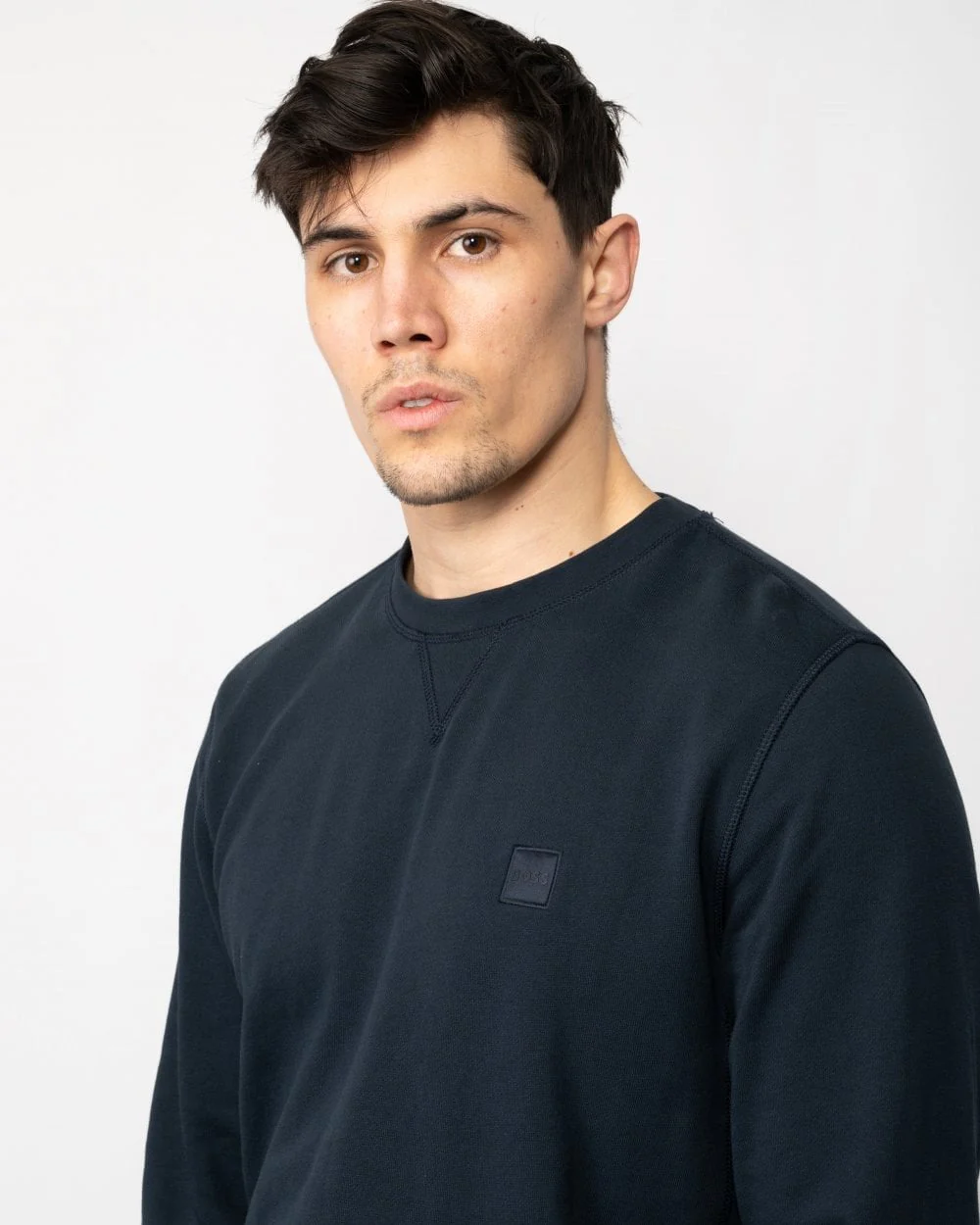 BOSS Orange Westart Mens Crew Neck Sweatshirt With Logo Patch NOS - Dark Blue 404 - Image 2