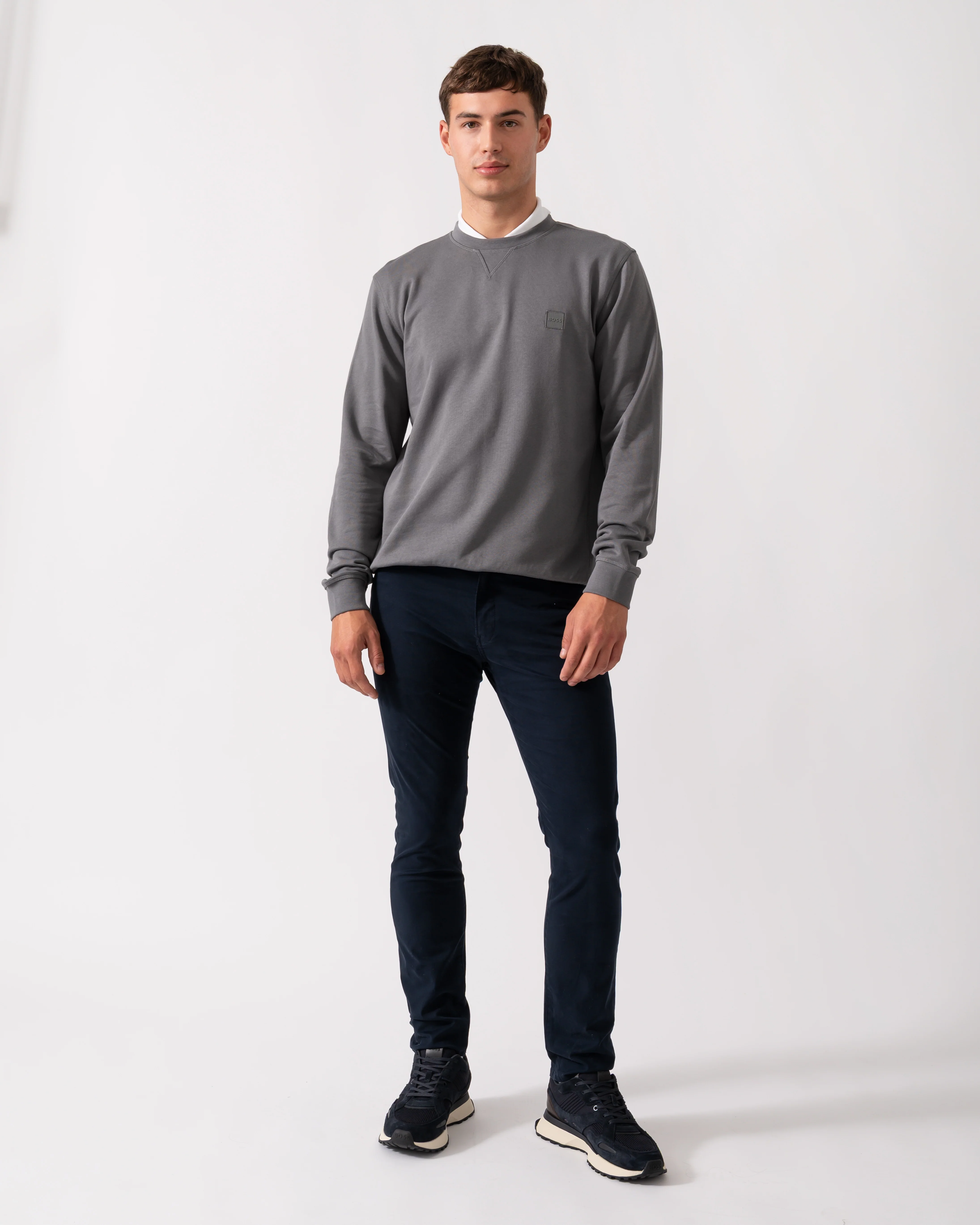 BOSS Orange Westart Mens Crew Neck Sweatshirt With Logo Patch - Open Grey 062 - Image 2