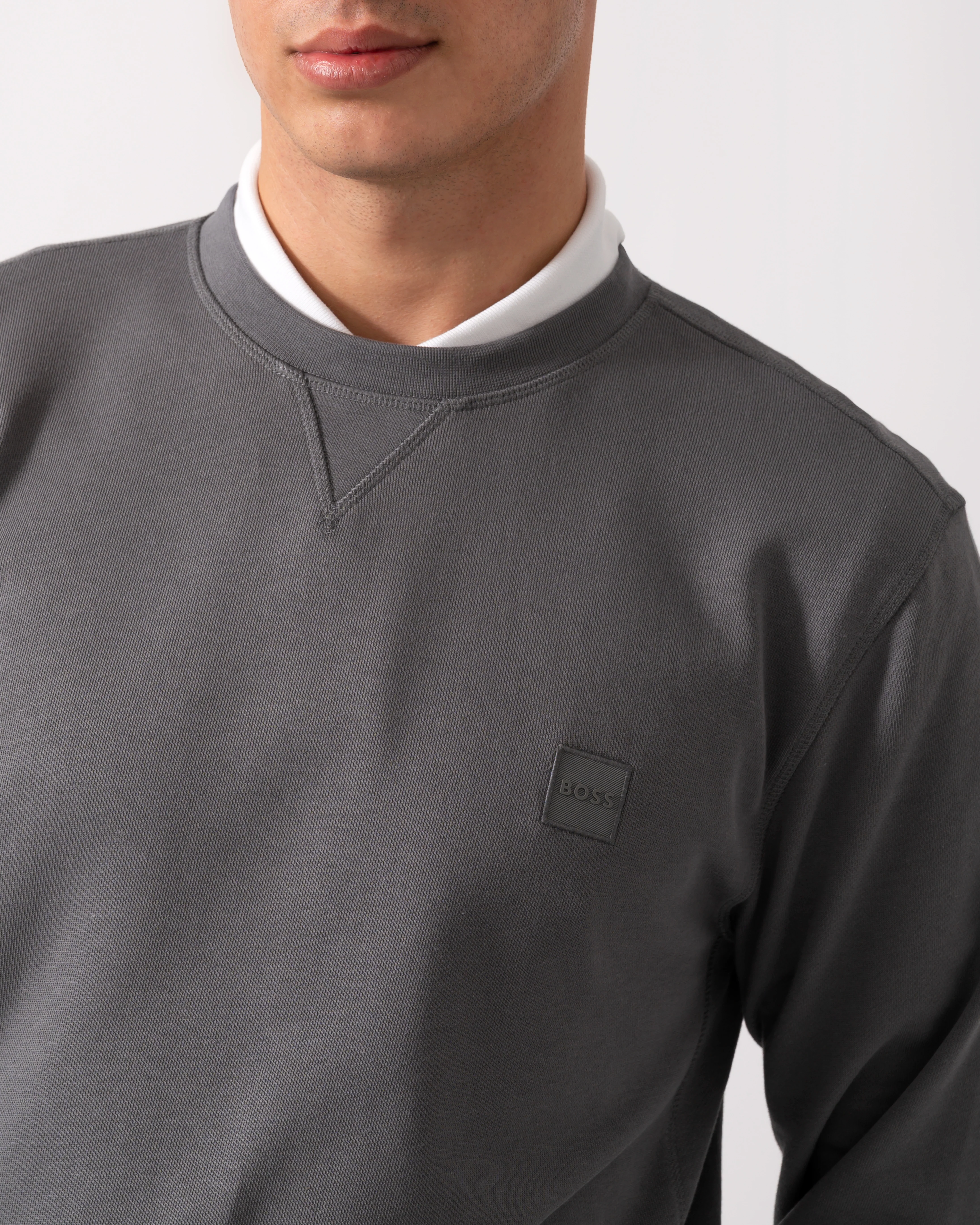BOSS Orange Westart Mens Crew Neck Sweatshirt With Logo Patch - Open Grey 062 - Image 3