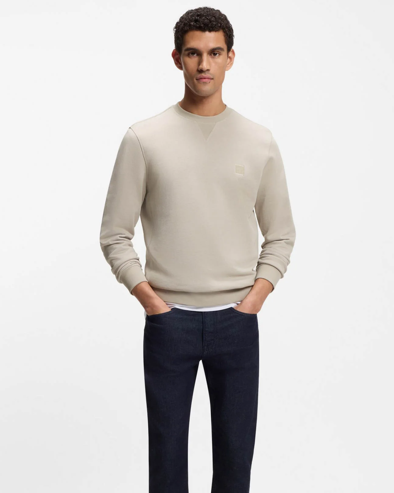 BOSS Orange Westart Mens Crew Neck Sweatshirt With Logo Patch - Open Grey 070 - Image 2