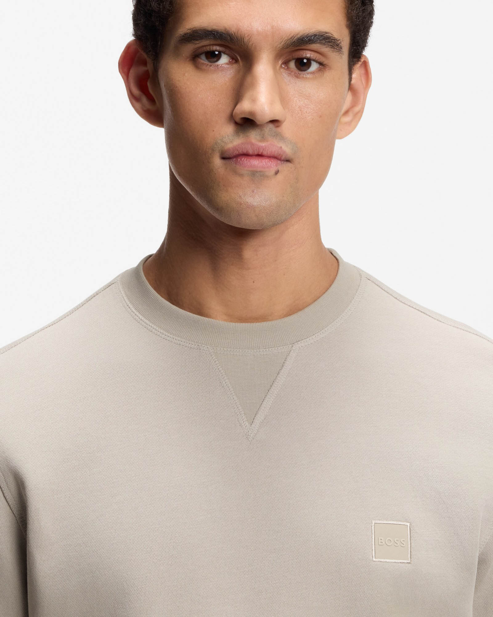 BOSS Orange Westart Mens Crew Neck Sweatshirt With Logo Patch - Open Grey 070 - Image 3