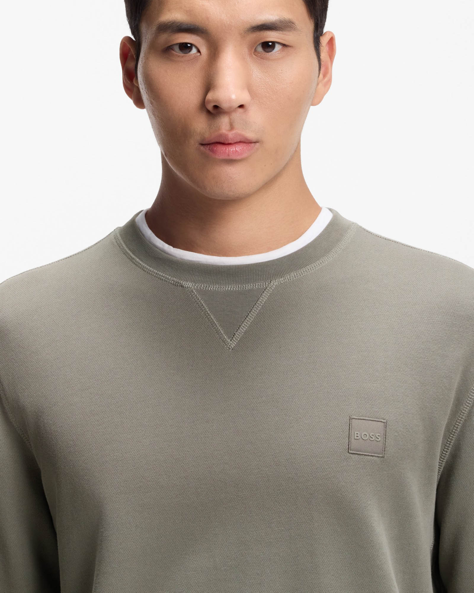 BOSS Orange Westart Mens Crew Neck Sweatshirt With Logo Patch - Open Grey 076 - Image 2