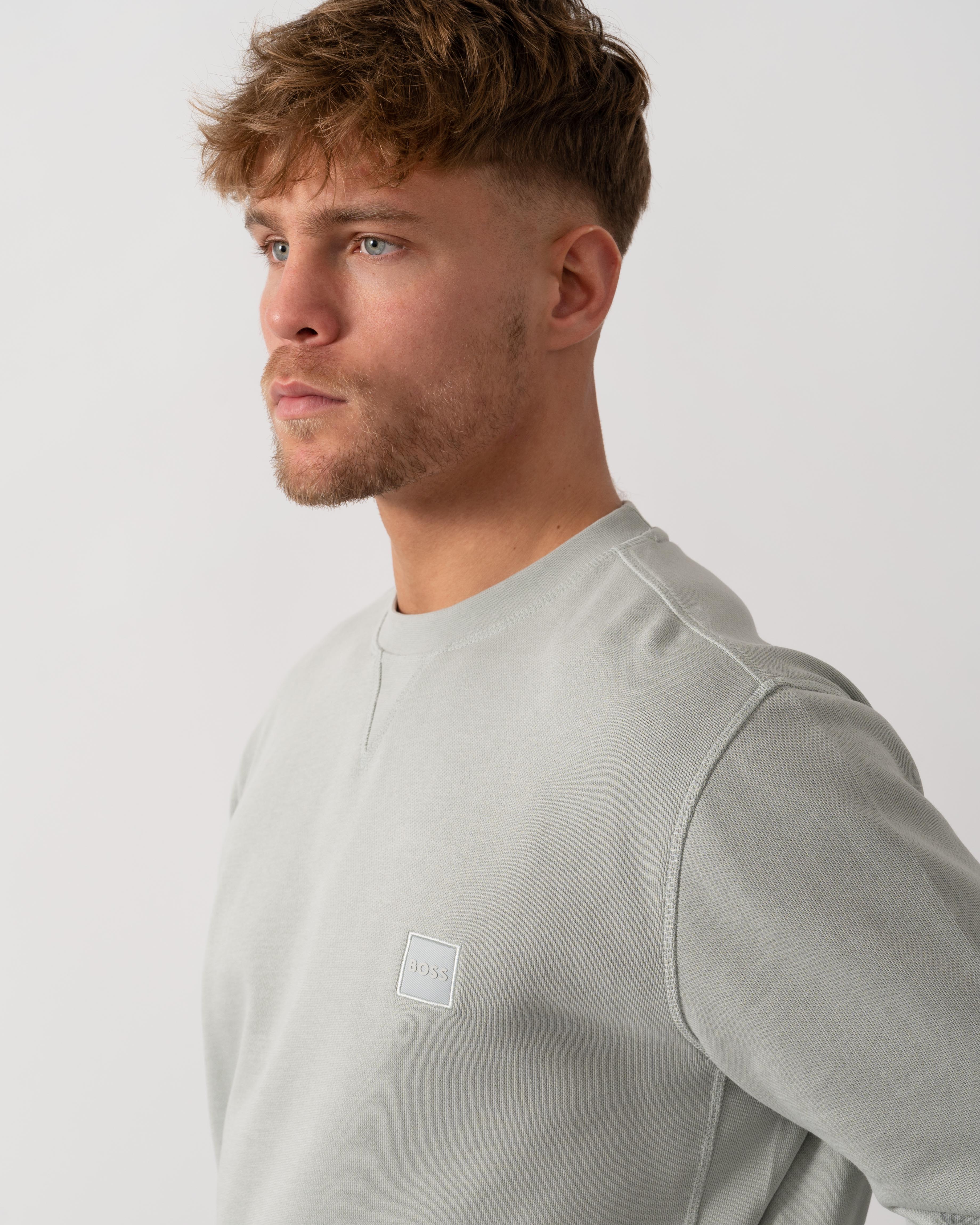 BOSS Orange Westart Mens Crew Neck Sweatshirt With Logo Patch - Silver 043 - Image 3