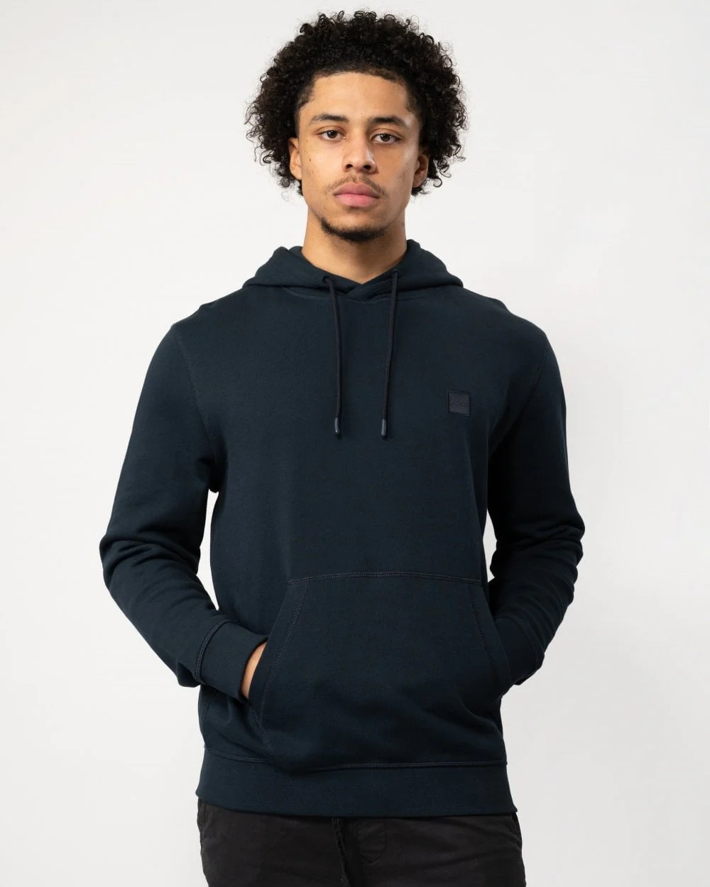 BOSS Orange Wetalk Mens Pullover Hoodie With Logo Patch NOS - Dark Blue 404