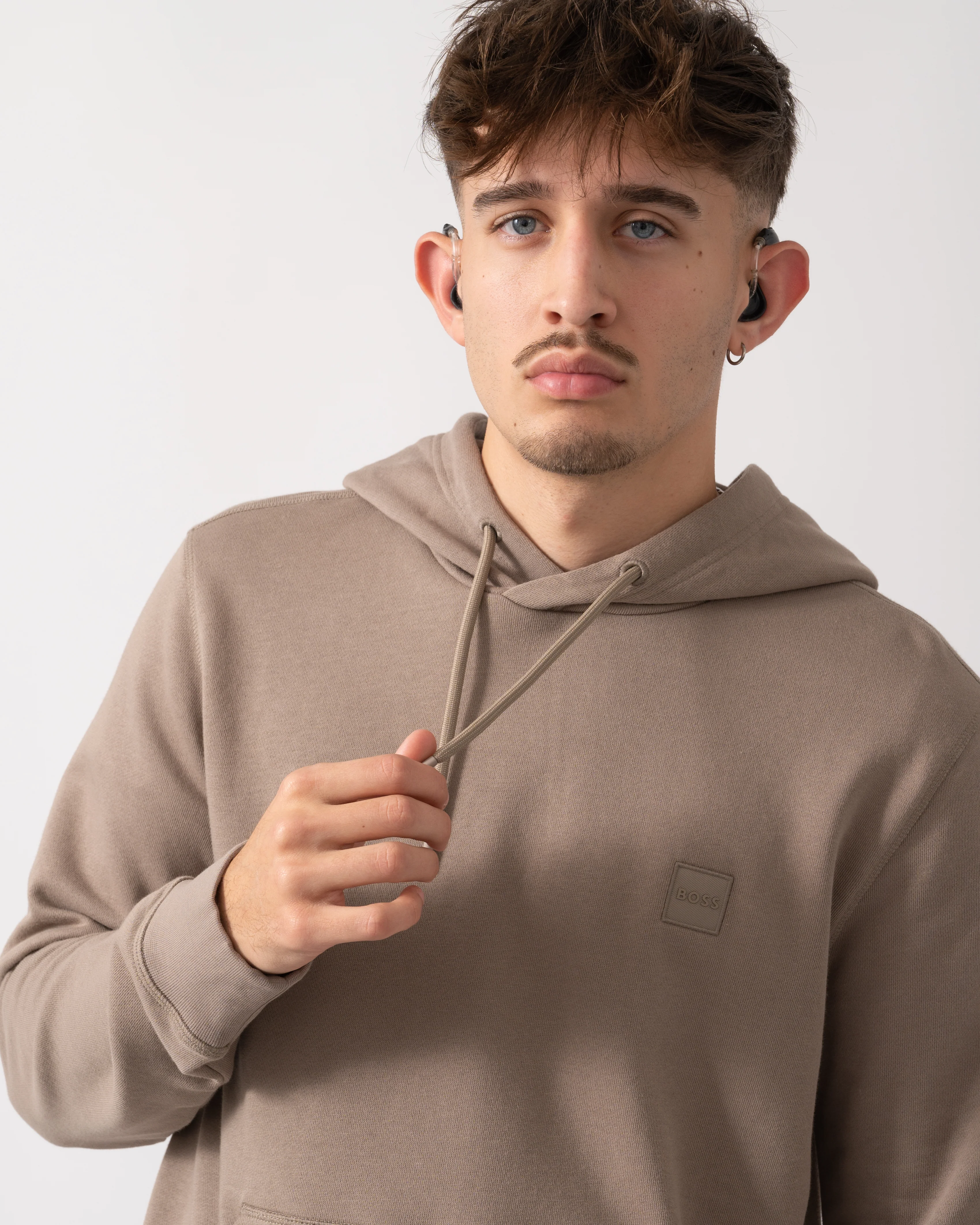 BOSS Orange Wetalk Mens Pullover Hoodie With Logo Patch - Open Green 346 - Image 3