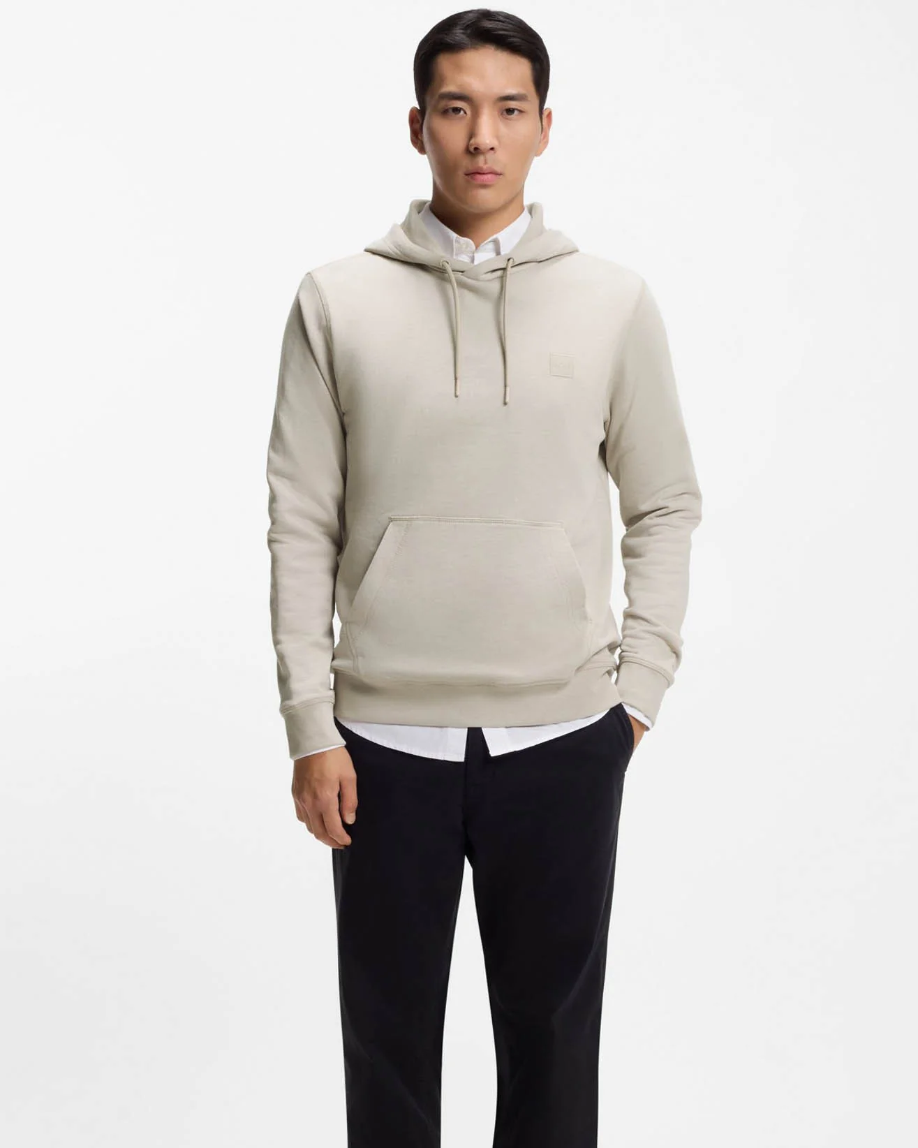 BOSS Orange Wetalk Mens Pullover Hoodie With Logo Patch - Open Grey 070 - Image 2