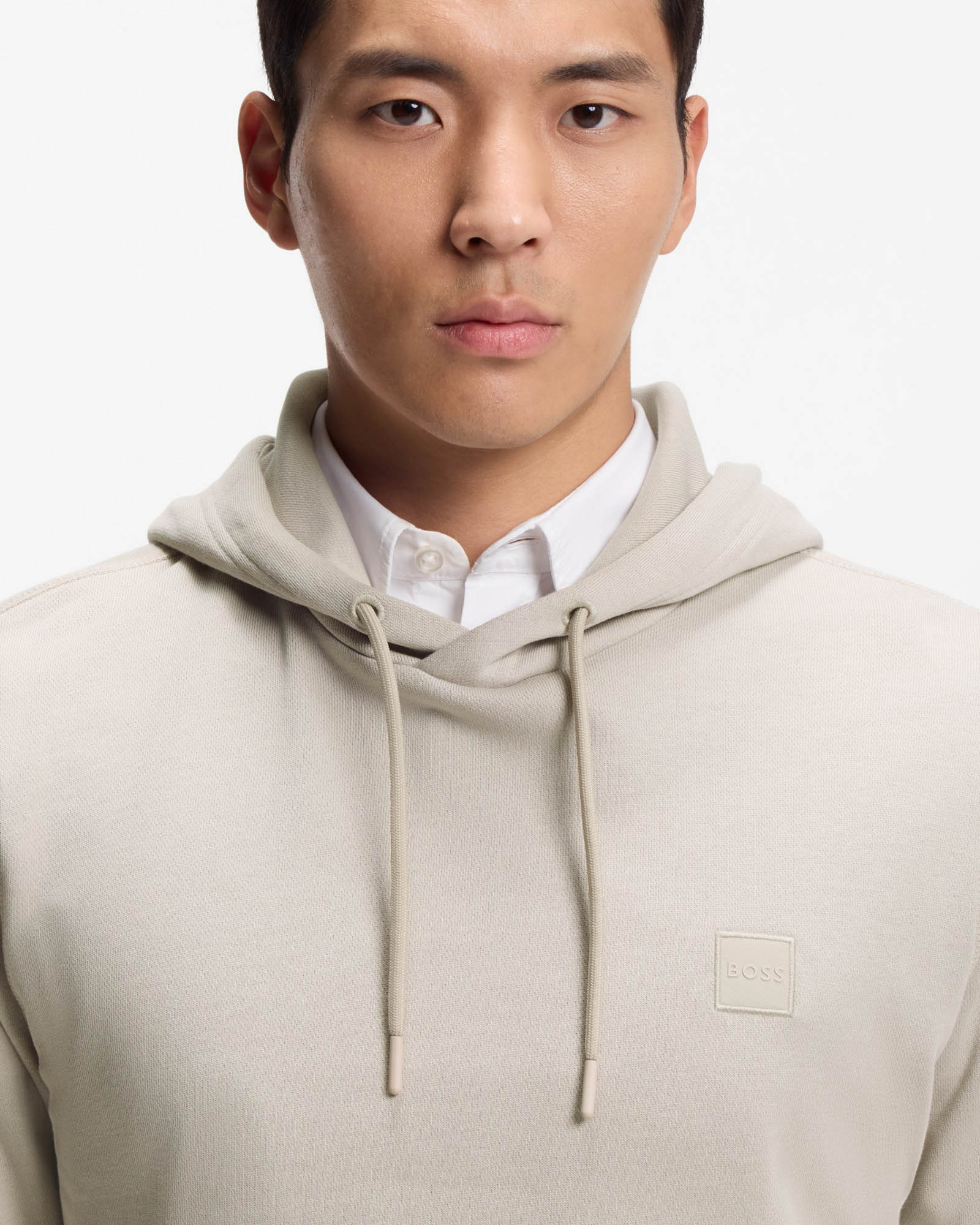 BOSS Orange Wetalk Mens Pullover Hoodie With Logo Patch - Open Grey 070 - Image 3