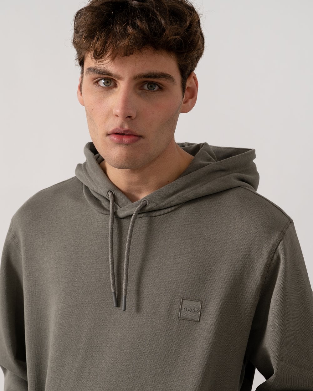 BOSS Orange Wetalk Mens Pullover Hoodie With Logo Patch - Open Grey 076 - Image 2