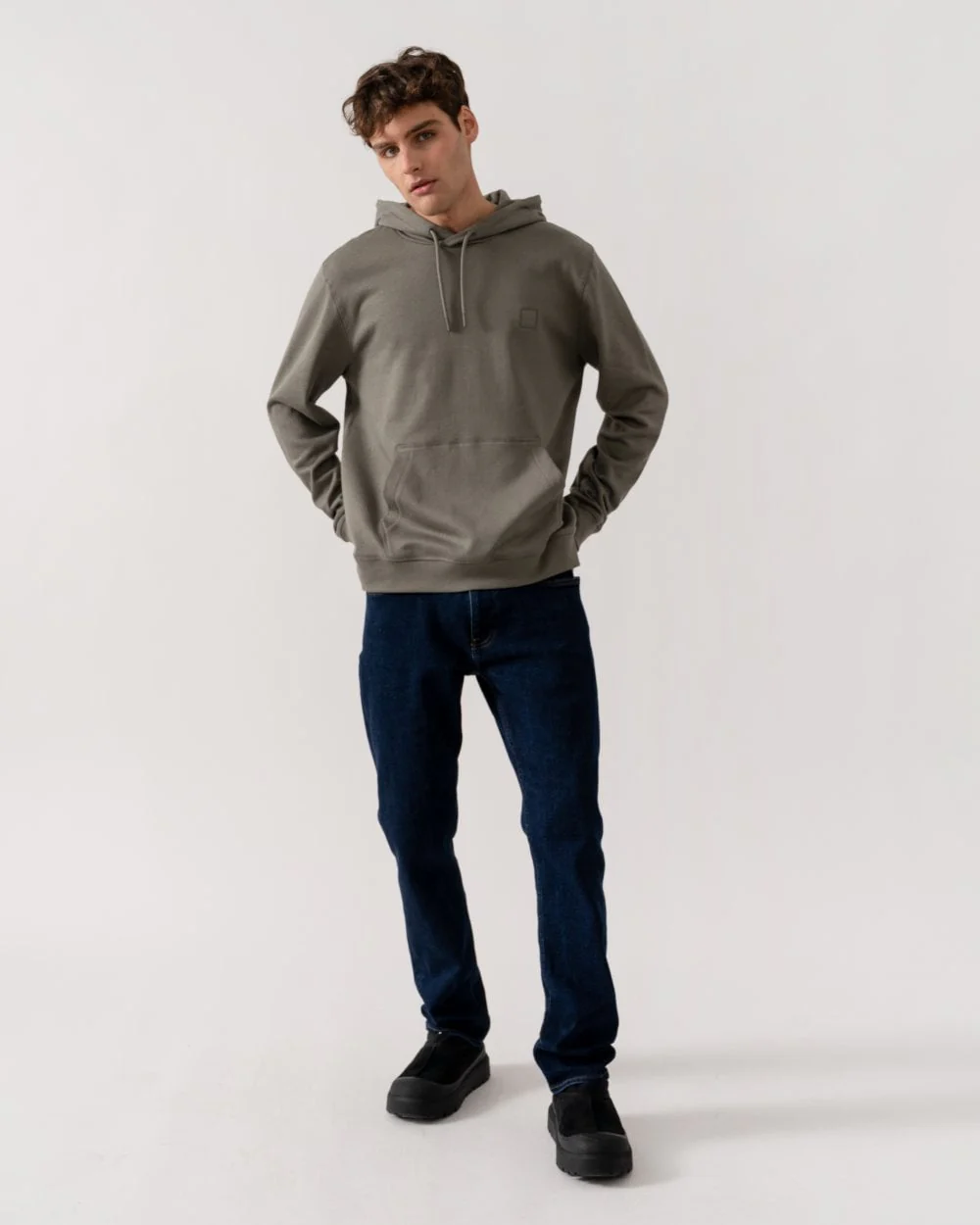 BOSS Orange Wetalk Mens Pullover Hoodie With Logo Patch - Open Grey 076 - Image 3