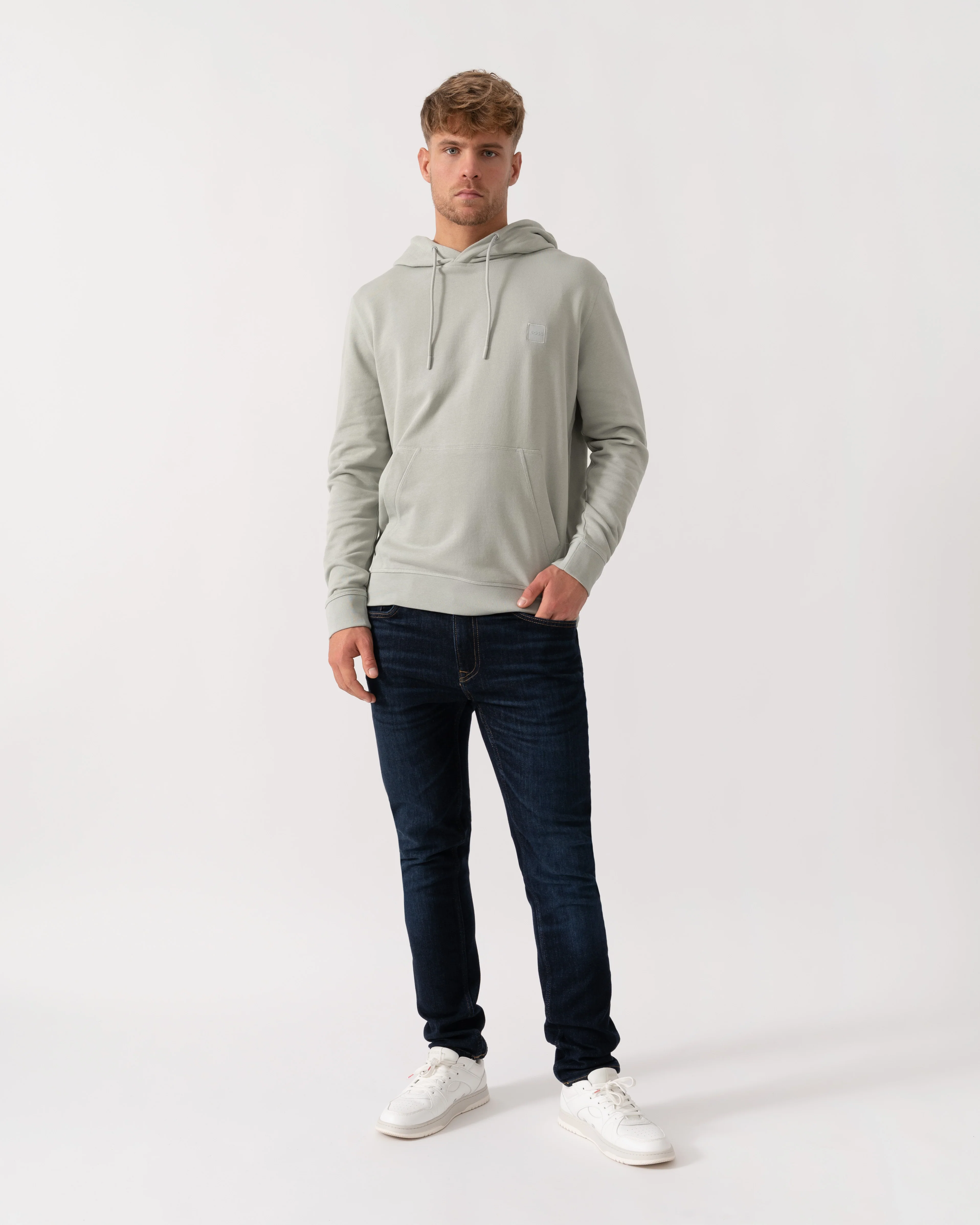 BOSS Orange Wetalk Mens Pullover Hoodie With Logo Patch - Silver 043 - Image 2