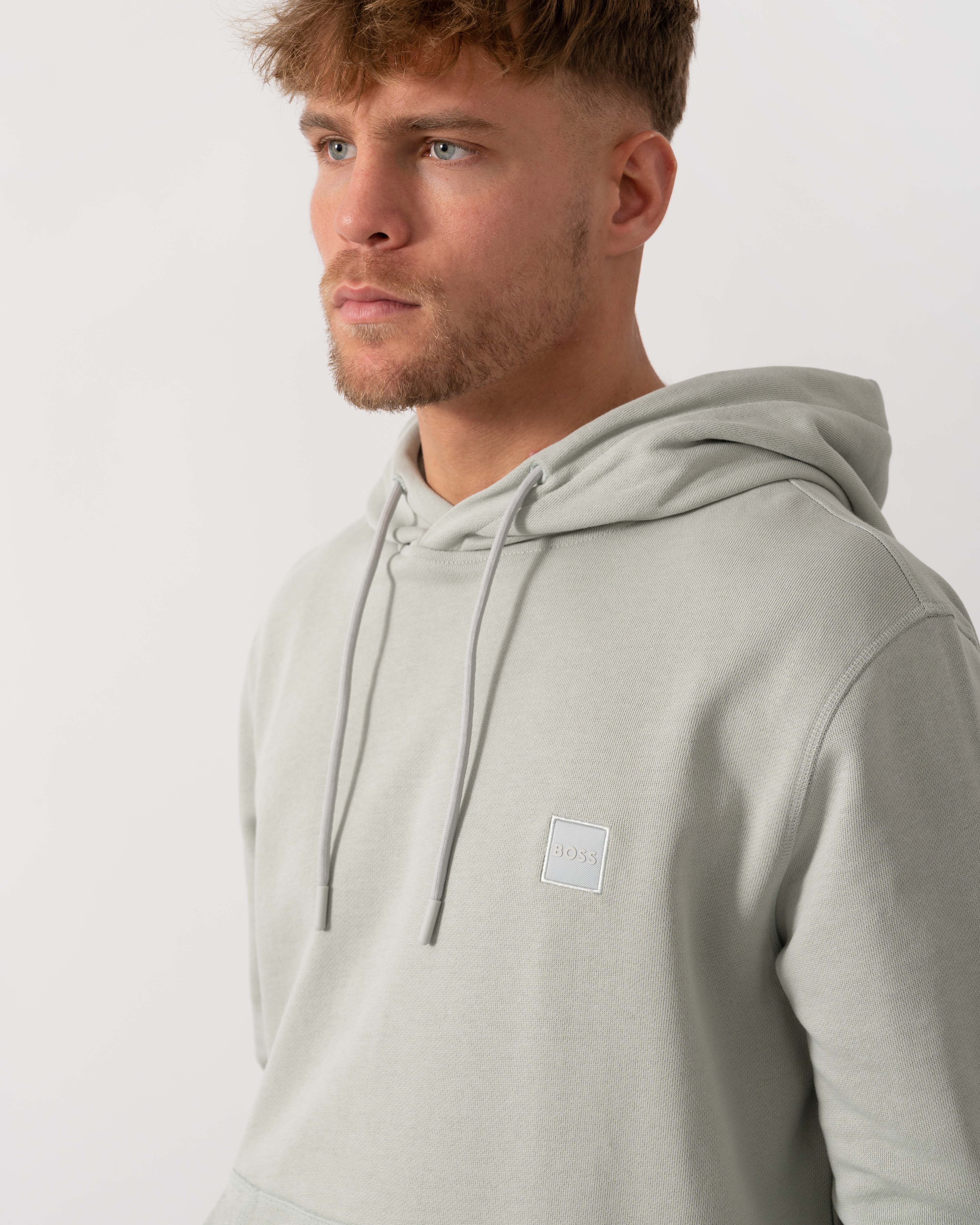 BOSS Orange Wetalk Mens Pullover Hoodie With Logo Patch - Silver 043 - Image 3