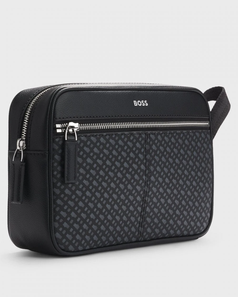 BOSS Orange Zair Mens Faux-Leather Washbag with Monogram-Print Front Pocket - Image 3