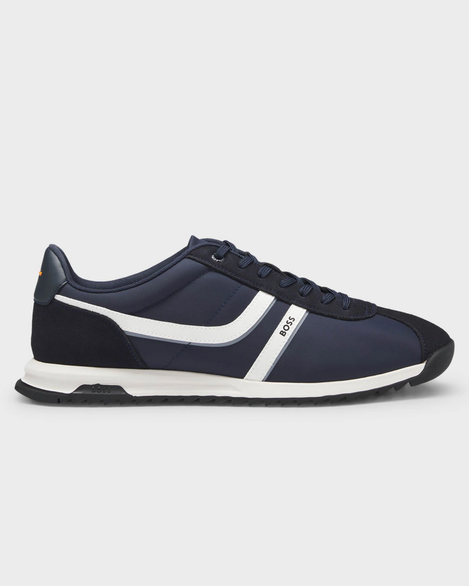 BOSS Orange Zayn Mens Logo Trainers with Faux Suede Trims - Dark Blue 401 - Image 2