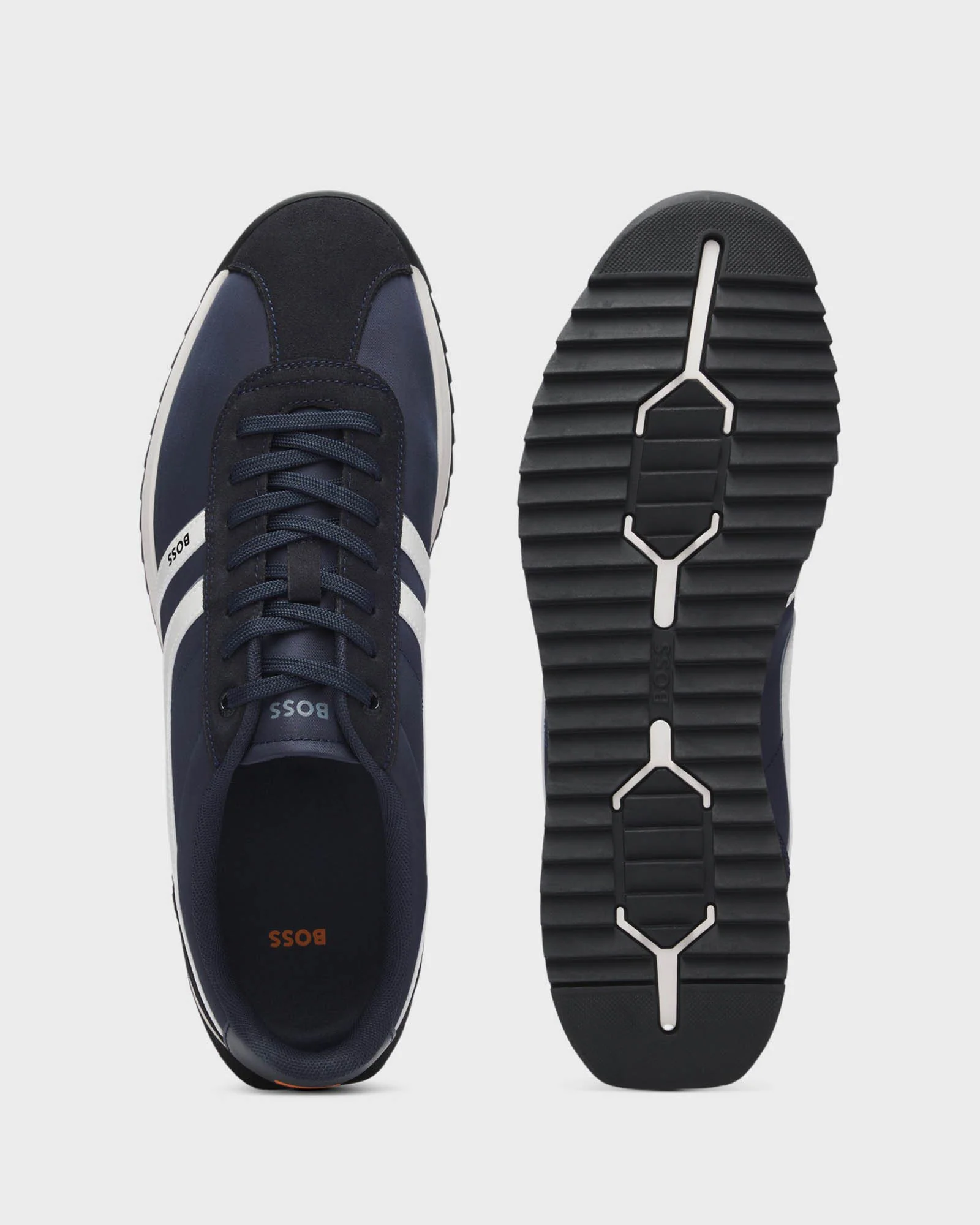 BOSS Orange Zayn Mens Logo Trainers with Faux Suede Trims - Dark Blue 401 - Image 4