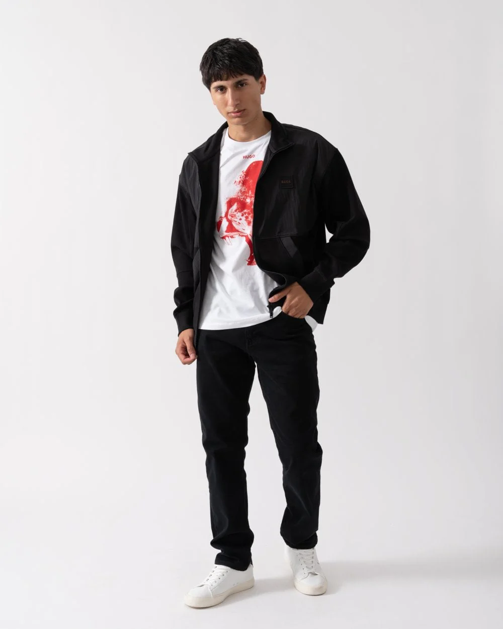BOSS Orange Ze Nylon Mens Cotton Terry Zip-Up Sweatshirt with Logo Badge - Image 3