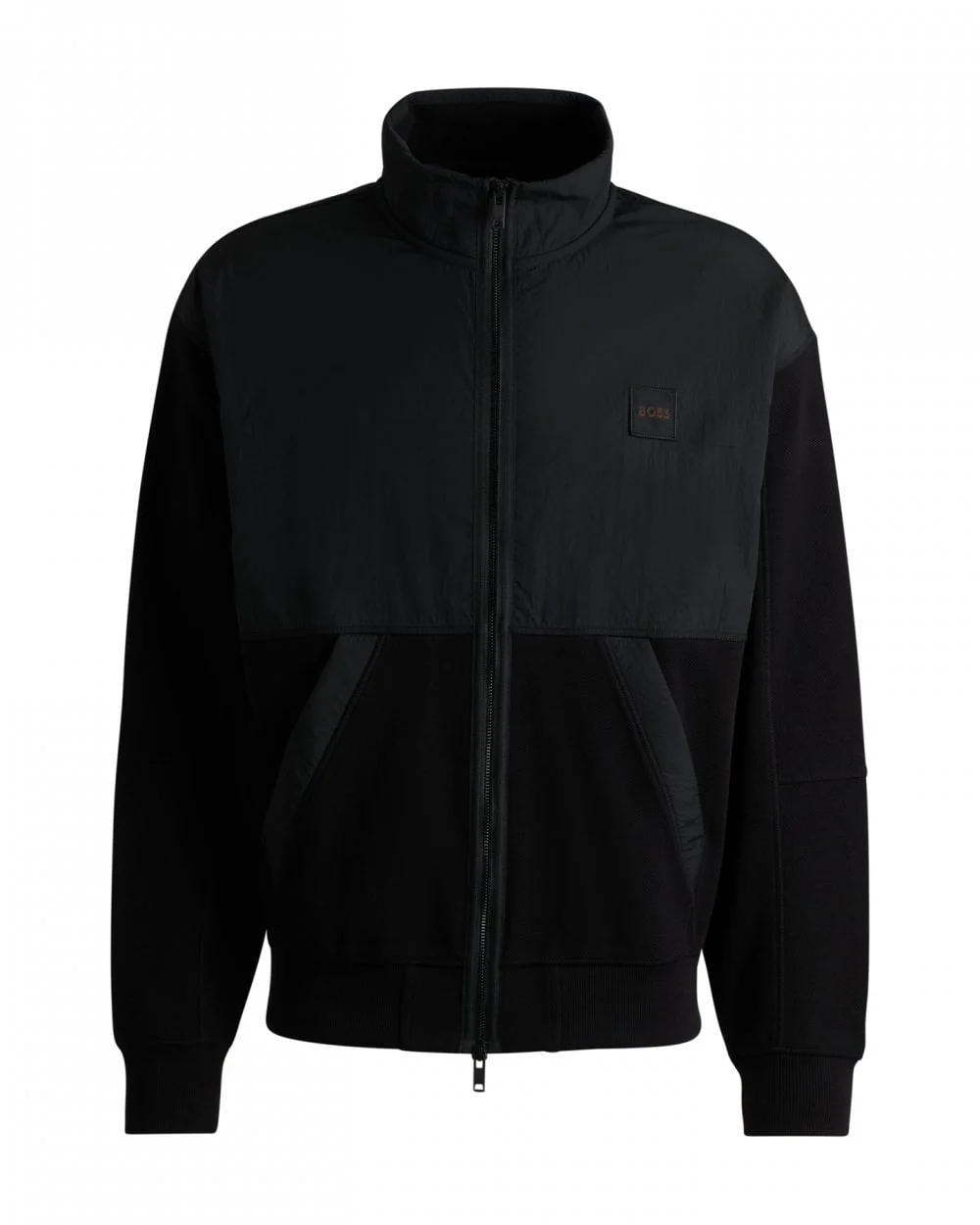 BOSS Orange Ze Nylon Mens Cotton Terry Zip-Up Sweatshirt with Logo Badge - Image 5