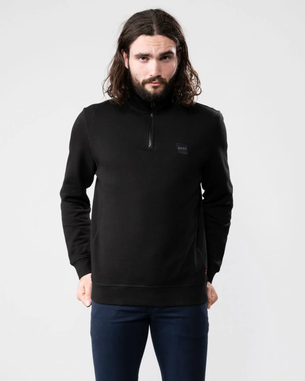 BOSS Orange Zetrust Mens 1/4 Zip Sweatshirt - Black 001 - Image 3