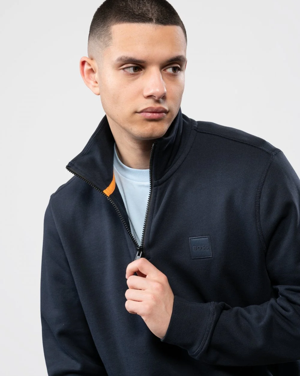 BOSS Orange Zetrust Mens 1/4 Zip Sweatshirt - Dark Blue 404 - Image 2