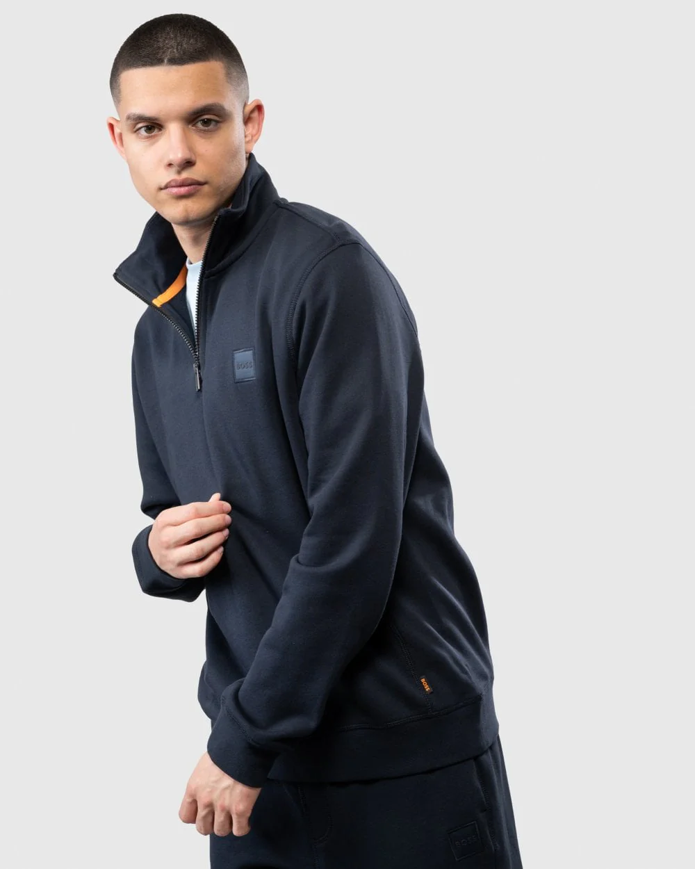 BOSS Orange Zetrust Mens 1/4 Zip Sweatshirt - Dark Blue 404 - Image 5
